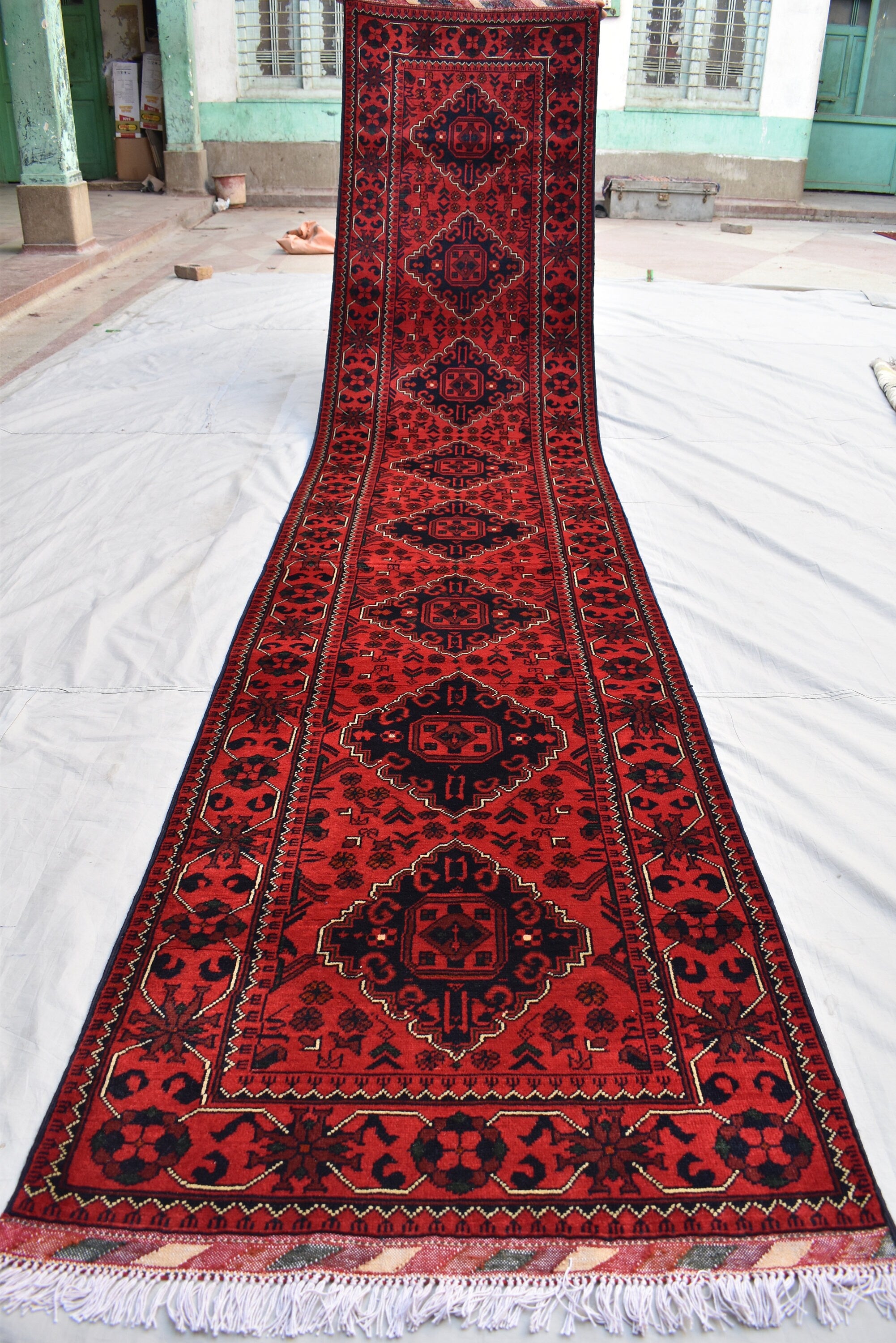 13.0 x 2.8 Ft Long Runner Best Quality Turkmen Khamiyab Khal Mohammadi Bokhara Runner Afghan Handmade Wool Oriental Hallway runner