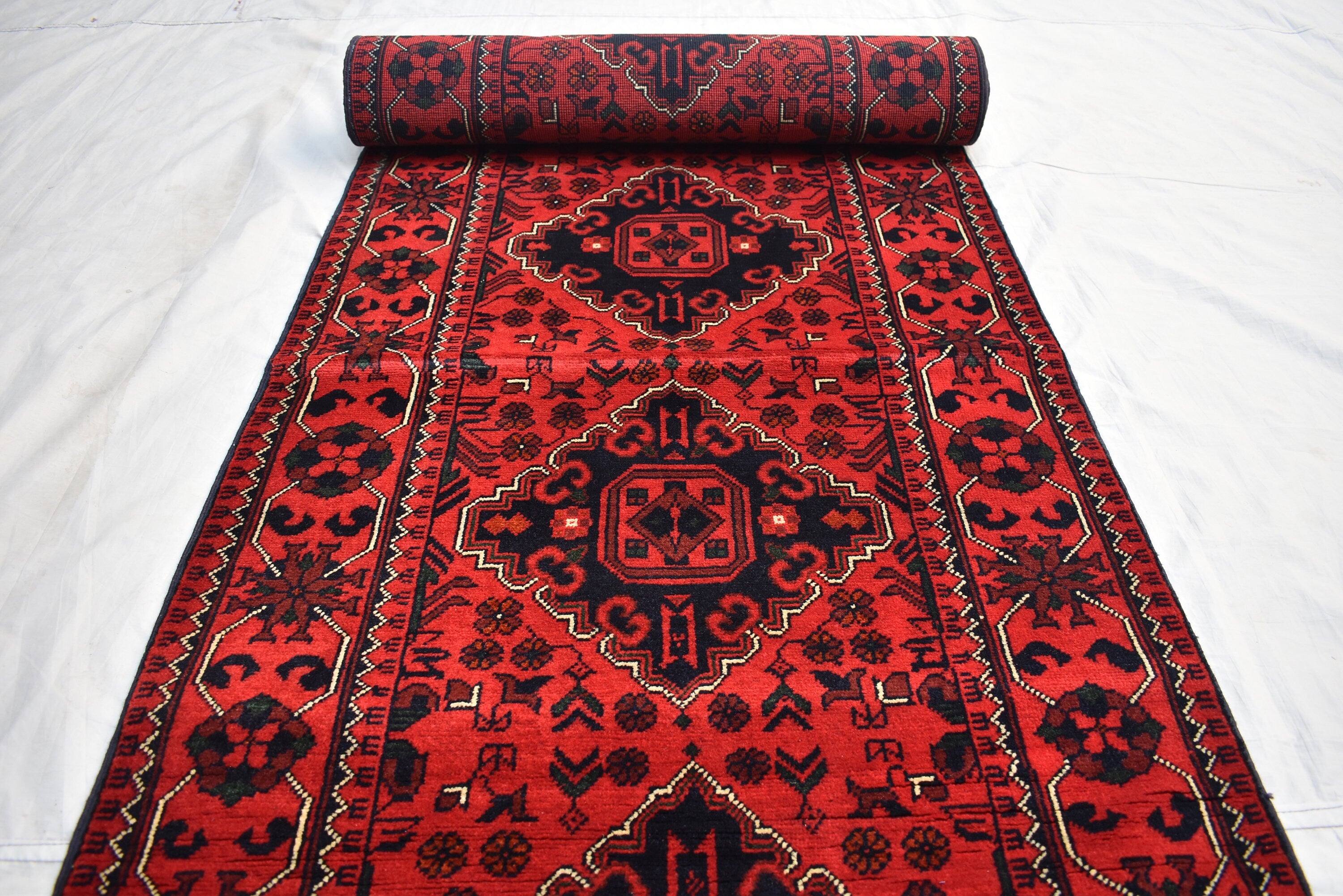 13.0 x 2.8 Ft Long Runner Best Quality Turkmen Khamiyab Khal Mohammadi Bokhara Runner Afghan Handmade Wool Oriental Hallway runner