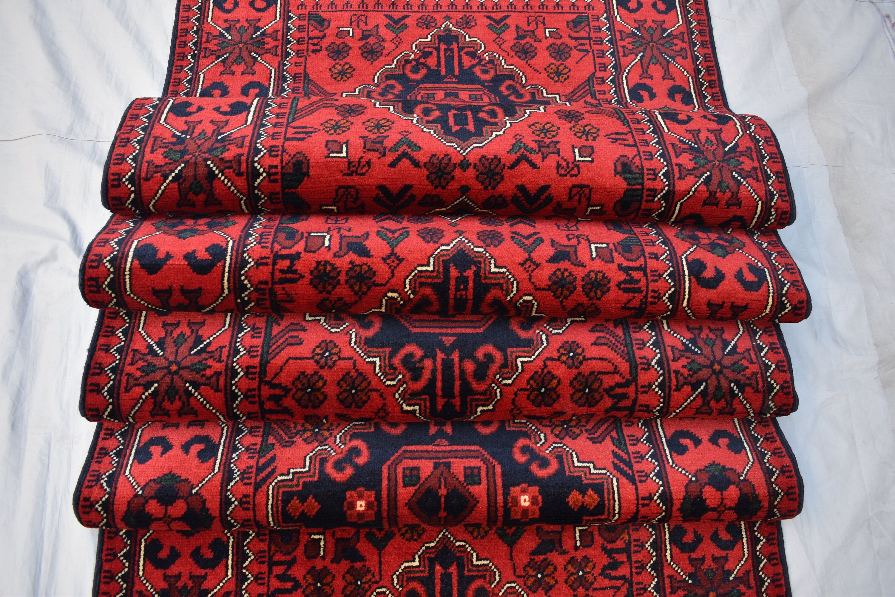 13.0 x 2.8 Ft Long Runner Best Quality Turkmen Khamiyab Khal Mohammadi Bokhara Runner Afghan Handmade Wool Oriental Hallway runner