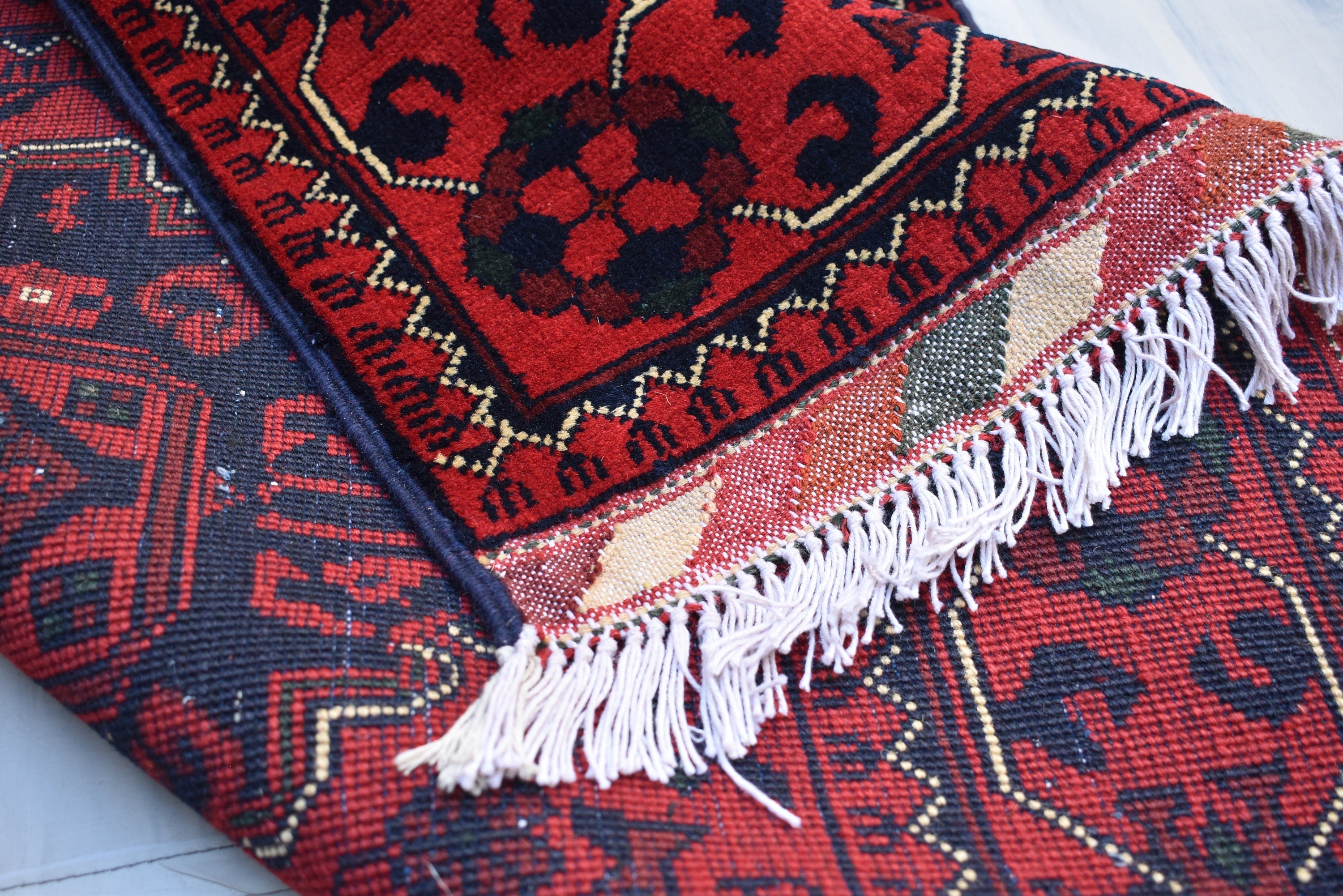 3x13Ft, Red Turkmen Wedding Runner Rug – Afghan Wool Hallway Runner | Handmade Khamiyab Bokhara Rug for Aisle, Event, or Home Decor 394x78cm