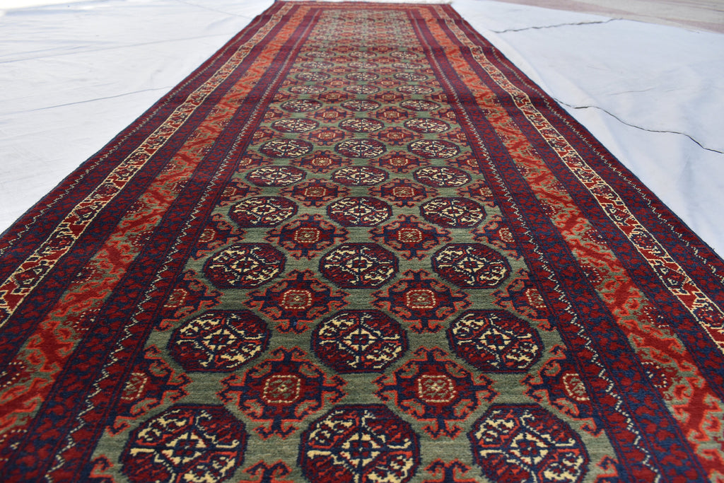 12.11x2.11 Afghan Turkmen Bukhara Runner Rug Handmade, Hallway Runner, Oriental Runner, Entryway Rug, Corridor Runner