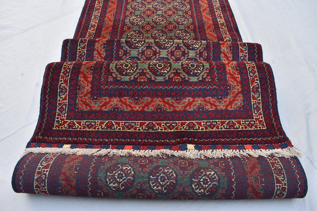 12.11x2.11 Afghan Turkmen Bukhara Runner Rug Handmade, Hallway Runner, Oriental Runner, Entryway Rug, Corridor Runner