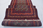12.11x2.11 Afghan Turkmen Bukhara Runner Rug Handmade, Hallway Runner, Oriental Runner, Entryway Rug, Corridor Runner