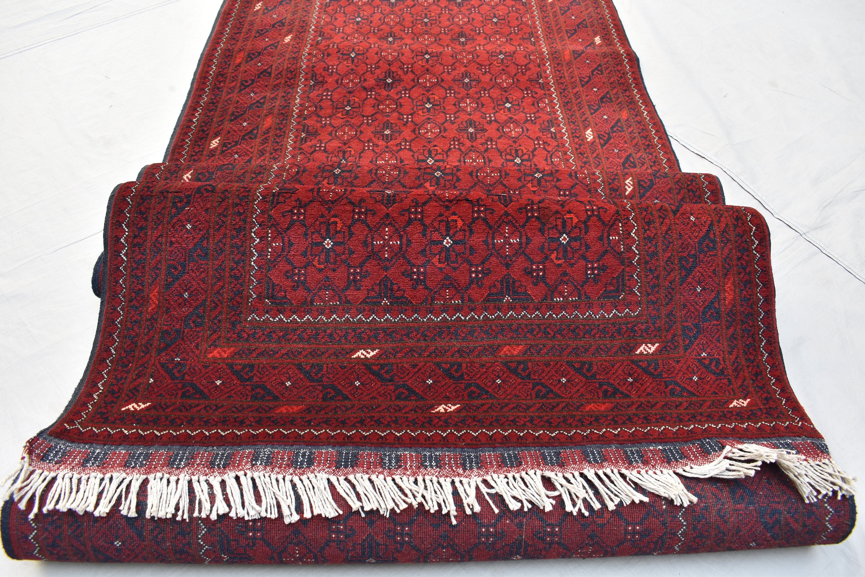 3x13 Vinatge Runner Handmade Afghan Turkmen Bashiri 100% Wool Traditional Hallway Runner Handmade, Entryway Runner, Corridor Rug 12.8x2.10
