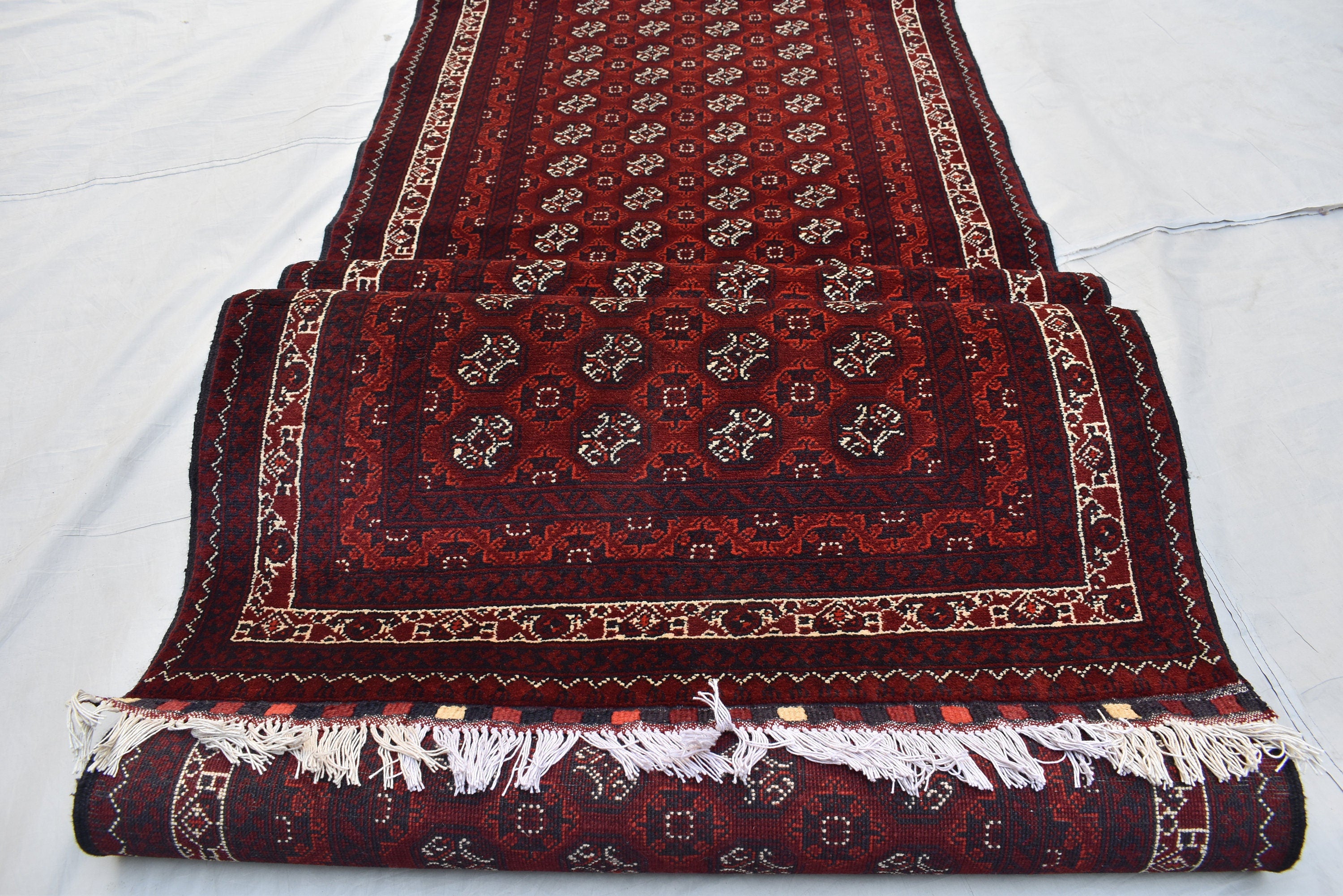 3x13ft, Afghan Handmade Runner Afghan Turkmen Bokhara 100% Wool Runner Handmade Afghan Hallway Runner Oriental Rug, 385x82 ft