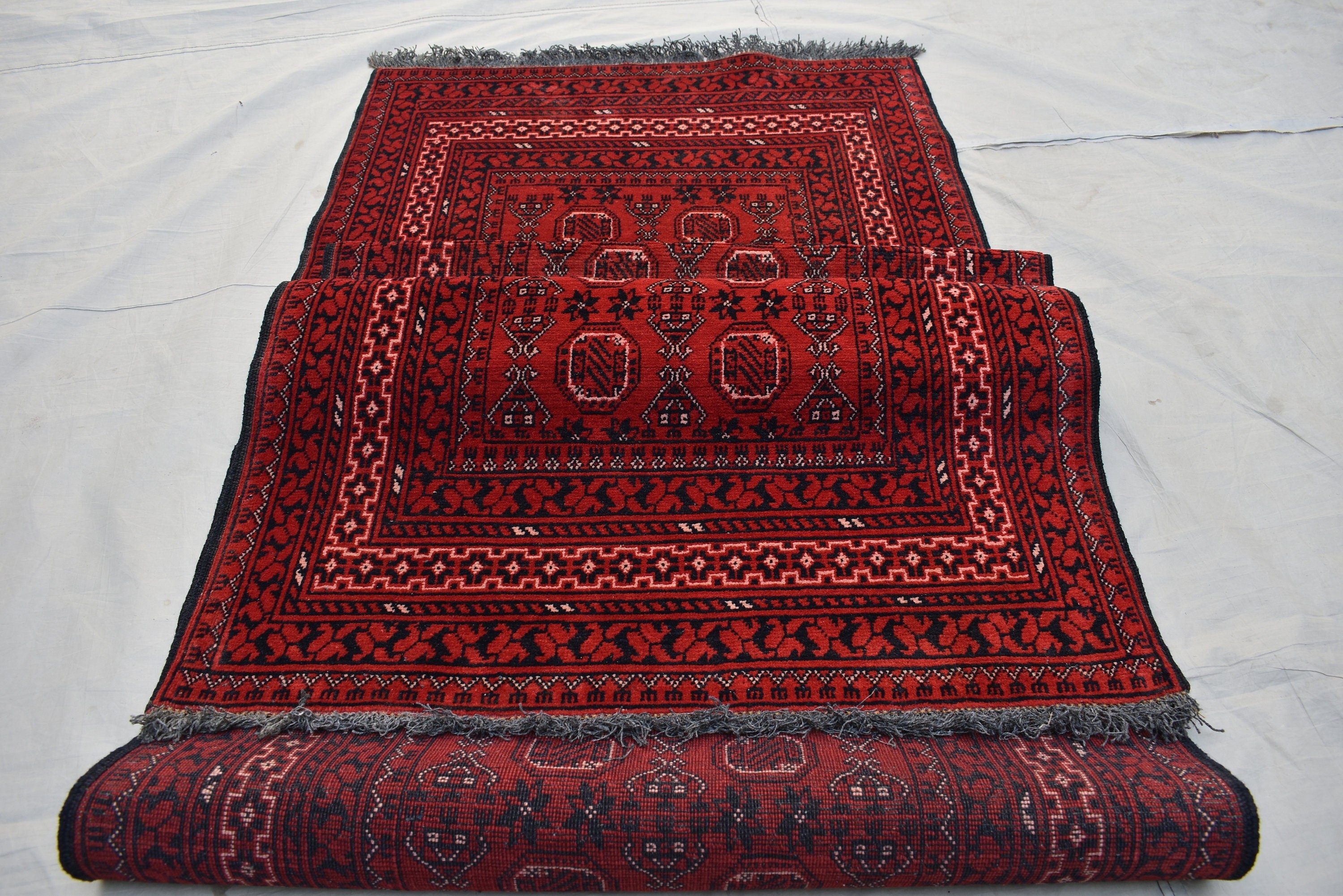 3x9 Vintage Afghan Waziri Runner Rug, Turkmen Handwoven Wool Tribal Hallway Carpet, Red Geometric Oriental Runner, Boho Home Decor 281x76cm