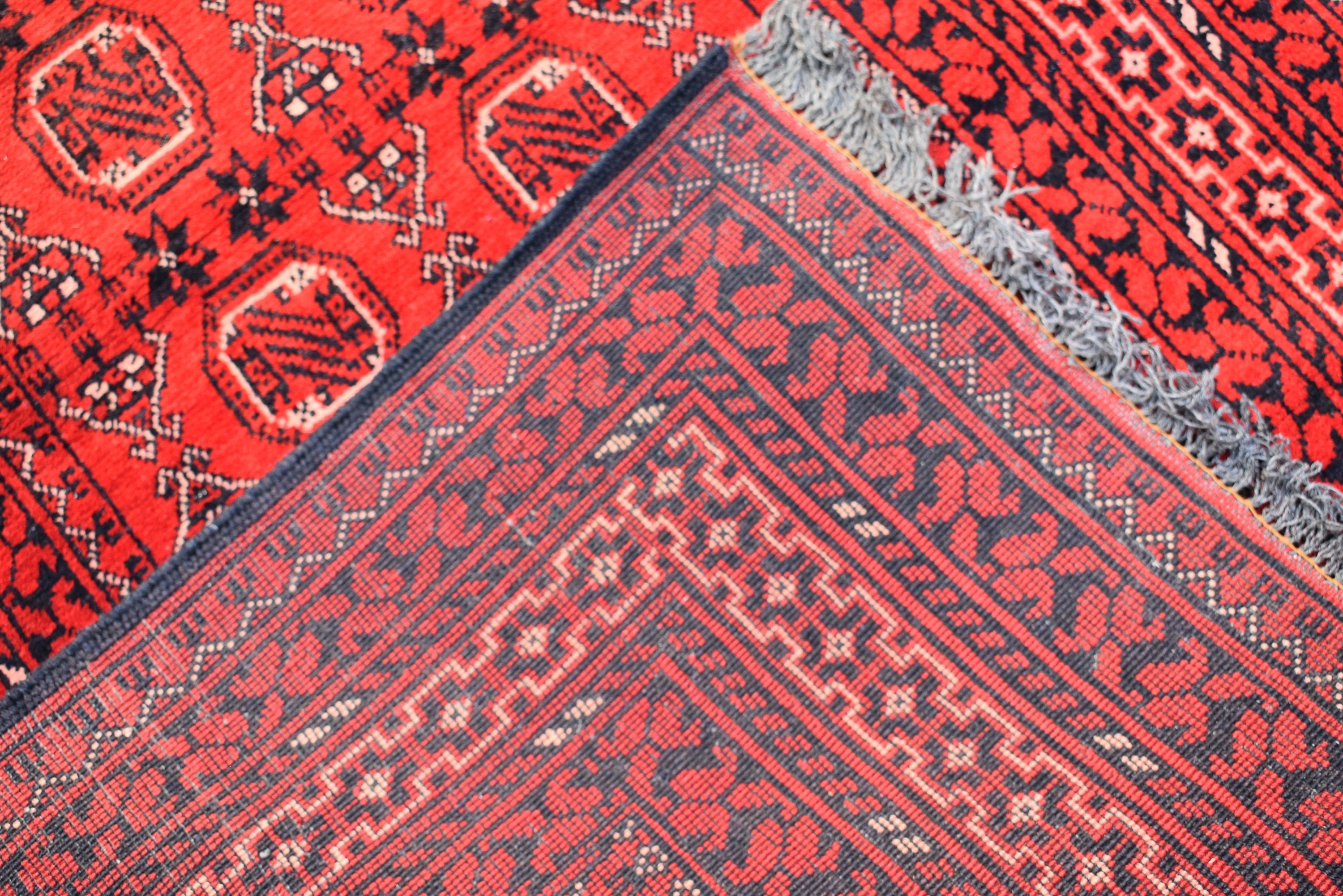 3x9 Vintage Afghan Waziri Runner Rug, Turkmen Handwoven Wool Tribal Hallway Carpet, Red Geometric Oriental Runner, Boho Home Decor 281x76cm