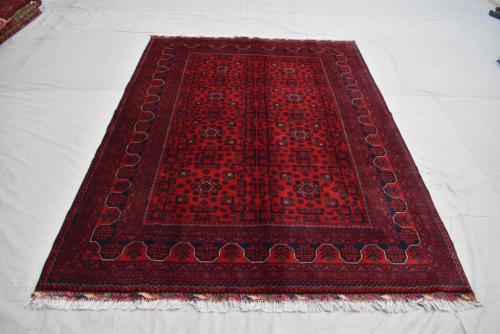 6x8Ft, Handmade Afghan Bukhara Rug | Khal Mohammadi Area Rug | Oriental Wool Rug | Traditional Turkmen Carpet | Red Tribal Afghan Rug