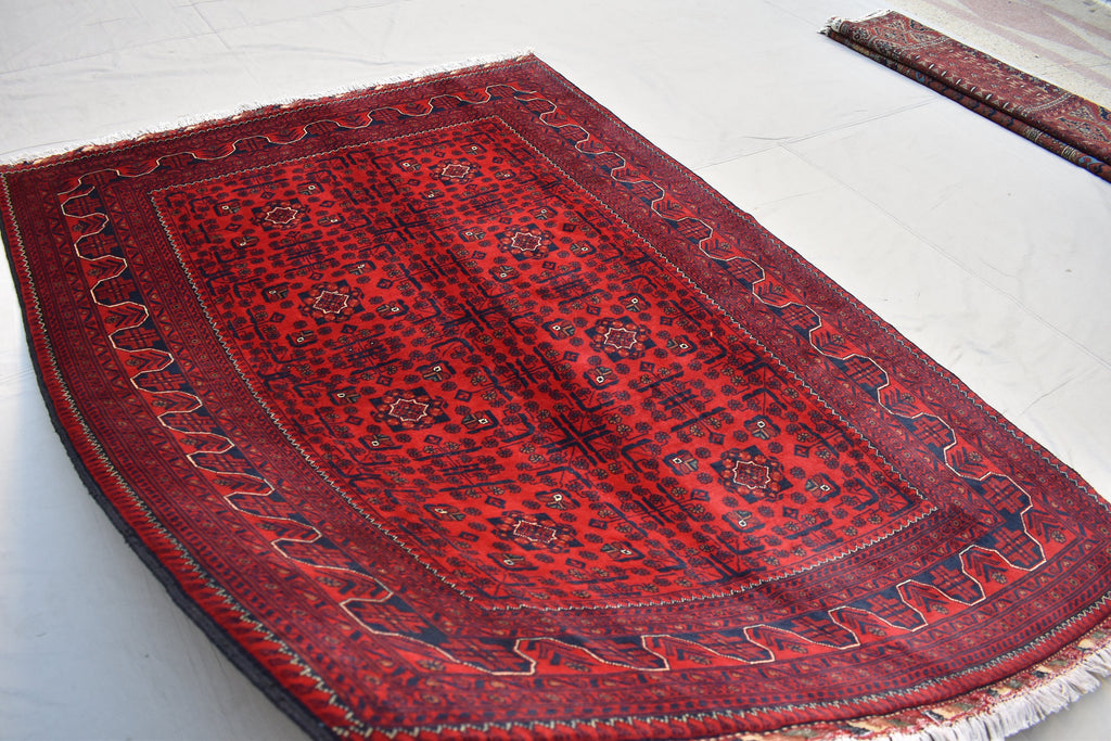 6x8Ft, Handmade Afghan Bukhara Rug | Khal Mohammadi Area Rug | Oriental Wool Rug | Traditional Turkmen Carpet | Red Tribal Afghan Rug