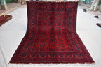 6x8Ft, Handmade Afghan Bukhara Rug | Khal Mohammadi Area Rug | Oriental Wool Rug | Traditional Turkmen Carpet | Red Tribal Afghan Rug