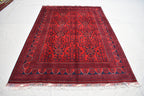 6x8 Afghan Bukhara Rug, Turkmen Geometric Red Wool Area Carpet, Boho Home Decor, Rug for Living Room, Bedroom Rug, Rustic Home decor