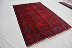 6x8 Afghan Bukhara Rug, Turkmen Geometric Red Wool Area Carpet, Boho Home Decor, Rug for Living Room, Bedroom Rug, Rustic Home decor