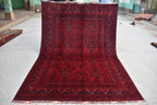 6x8 Afghan Bukhara Rug, Turkmen Geometric Red Wool Area Carpet, Boho Home Decor, Rug for Living Room, Bedroom Rug, Rustic Home decor