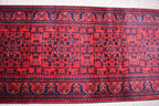 32 ft Long Afghan Bukhara Runner Rug Handwoven Wool, Rich Red & Blue Traditional Carpet, Boho Home Decor, Long Hallway Runner, Entryway Rug