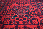 32 ft Long Afghan Bukhara Runner Rug Handwoven Wool, Rich Red & Blue Traditional Carpet, Boho Home Decor, Long Hallway Runner, Entryway Rug