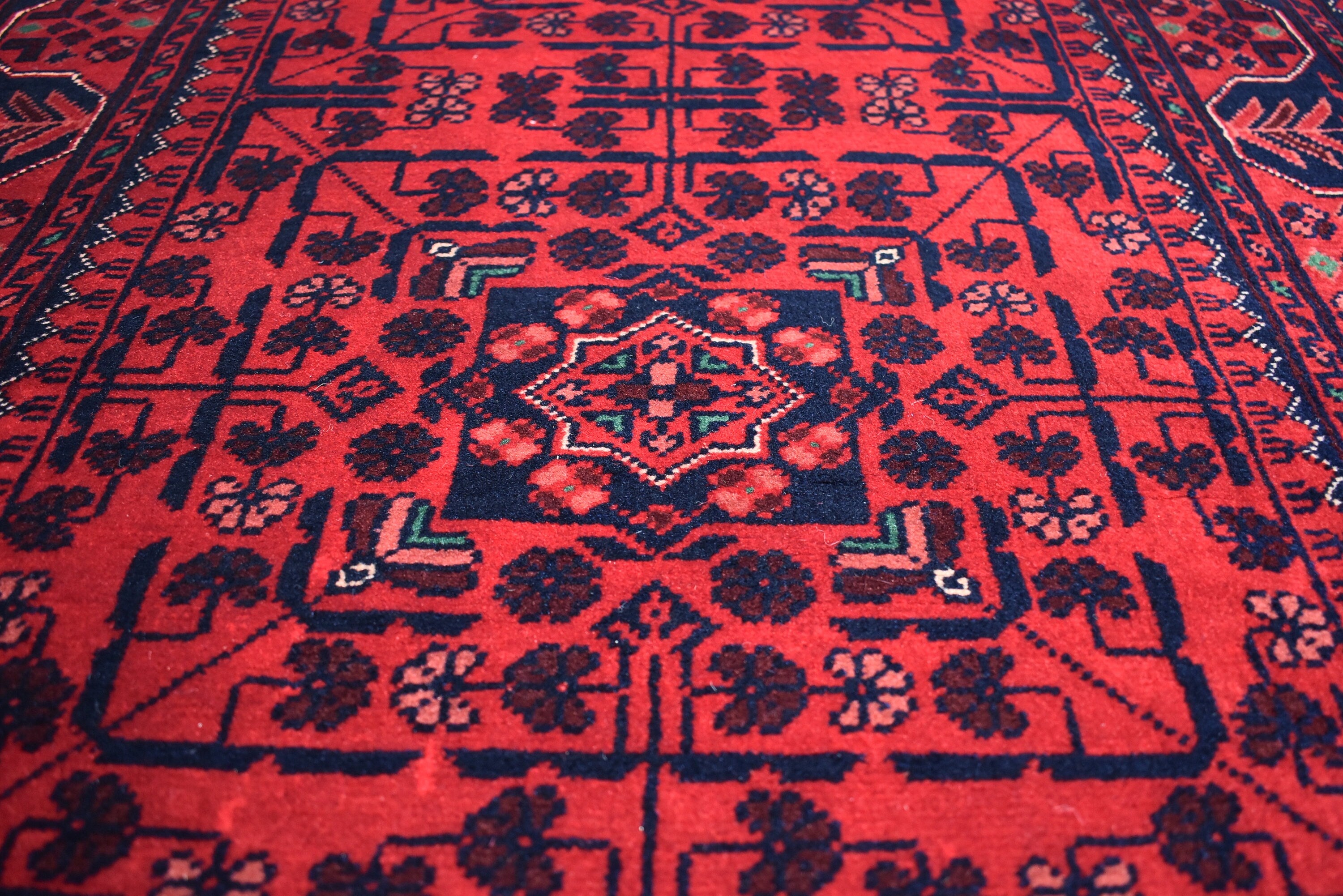 32 ft Long Afghan Bukhara Runner Rug Handwoven Wool, Rich Red & Blue Traditional Carpet, Boho Home Decor, Long Hallway Runner, Entryway Rug