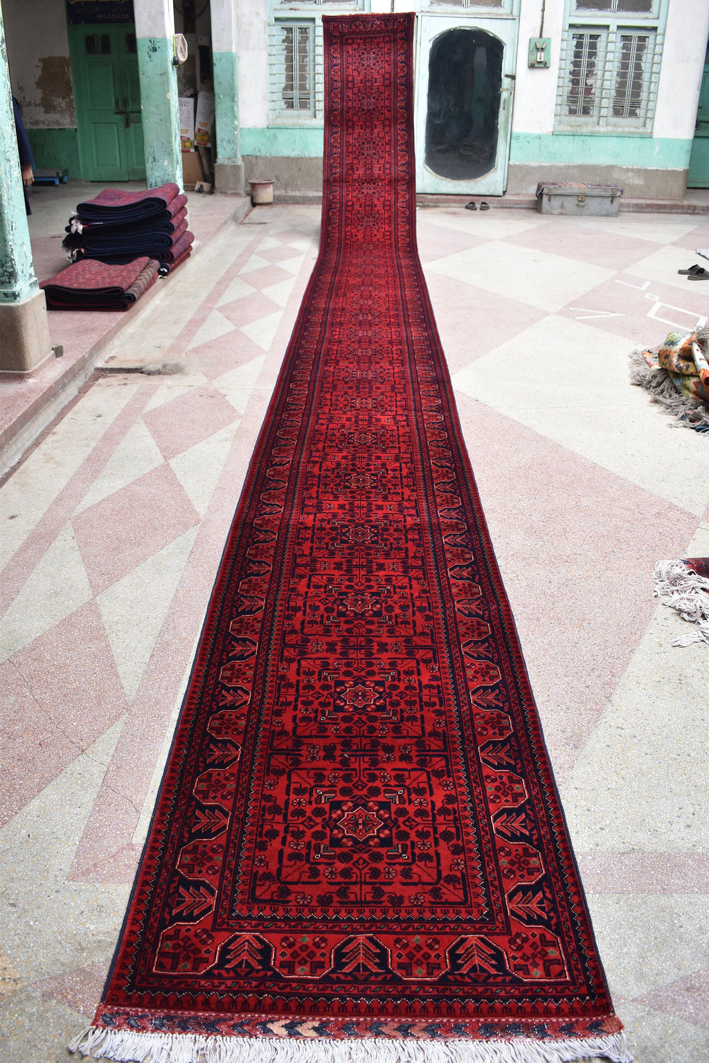 3x32ft, Runner Rug – Extra Long Afghan Red Carpet, Handknotted Wool Hallway Rug, Ideal for Weddings, Ceremonies, Events, Office or Entryway