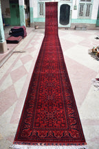 3x32ft, Runner Rug – Extra Long Afghan Red Carpet, Handknotted Wool Hallway Rug, Ideal for Weddings, Ceremonies, Events, Office or Entryway