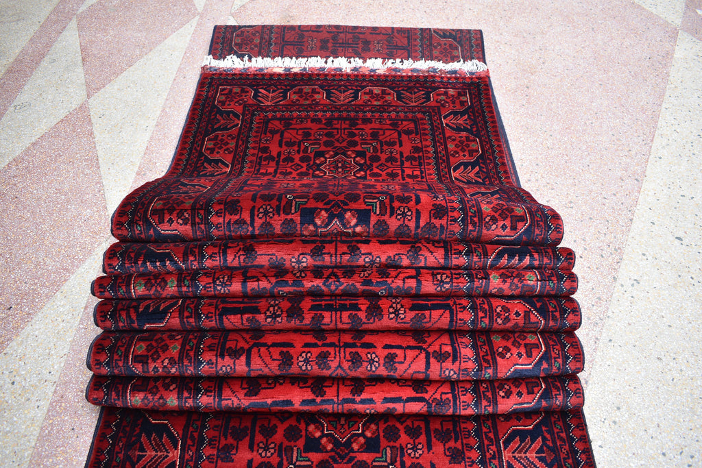 3x32ft, Runner Rug – Extra Long Afghan Red Carpet, Handknotted Wool Hallway Rug, Ideal for Weddings, Ceremonies, Events, Office or Entryway
