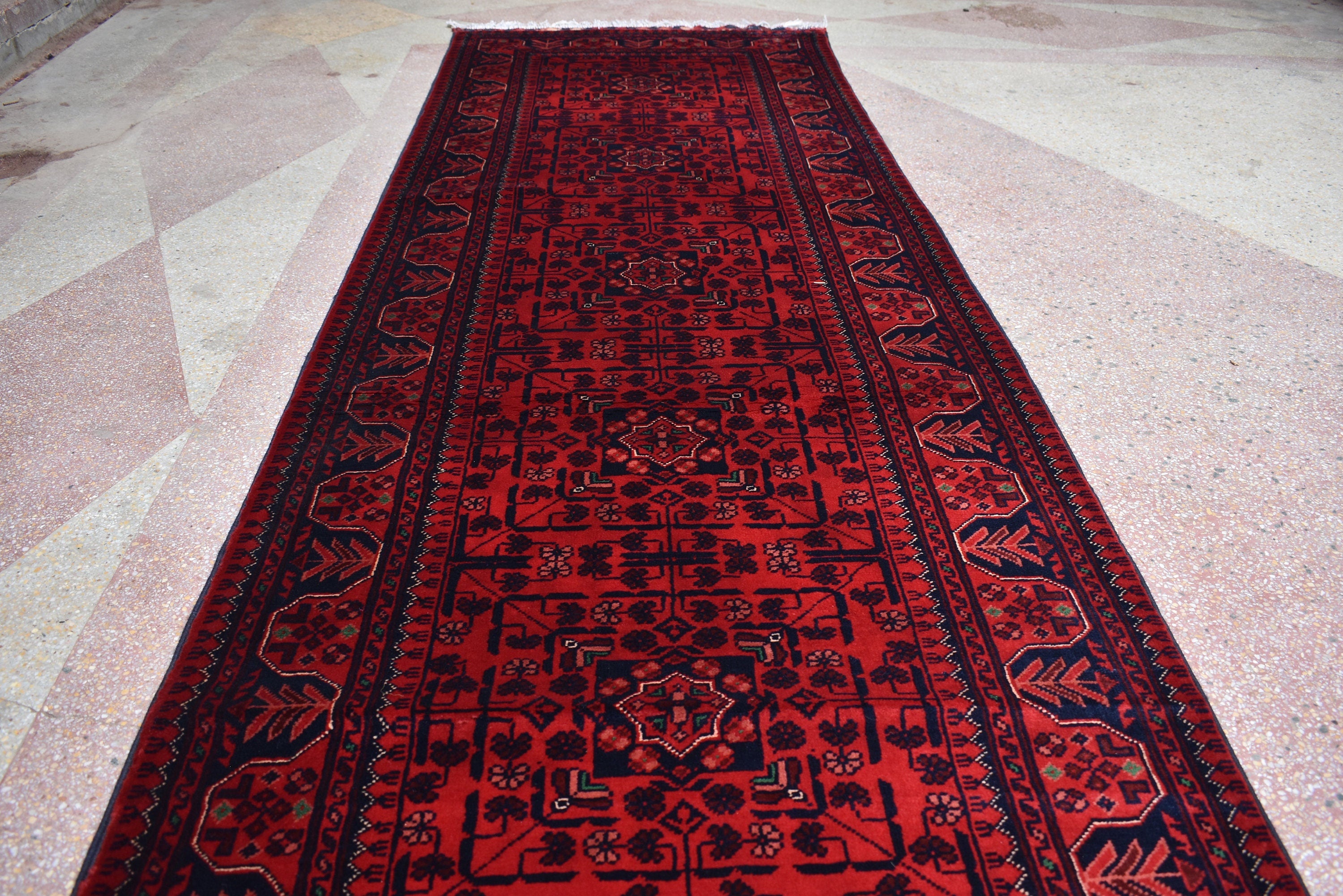3x32ft, Runner Rug – Extra Long Afghan Red Carpet, Handknotted Wool Hallway Rug, Ideal for Weddings, Ceremonies, Events, Office or Entryway