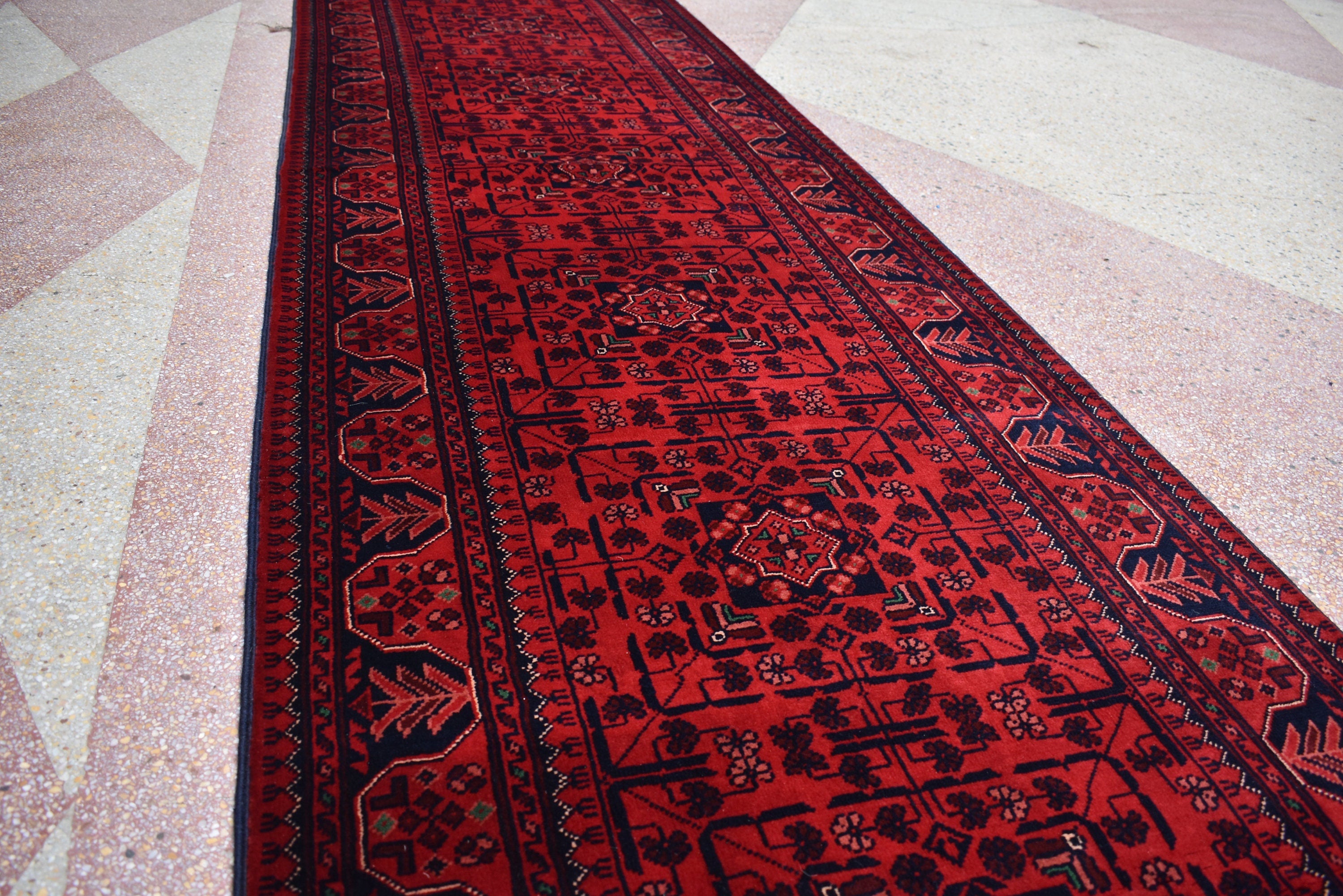 3x32ft, Runner Rug – Extra Long Afghan Red Carpet, Handknotted Wool Hallway Rug, Ideal for Weddings, Ceremonies, Events, Office or Entryway