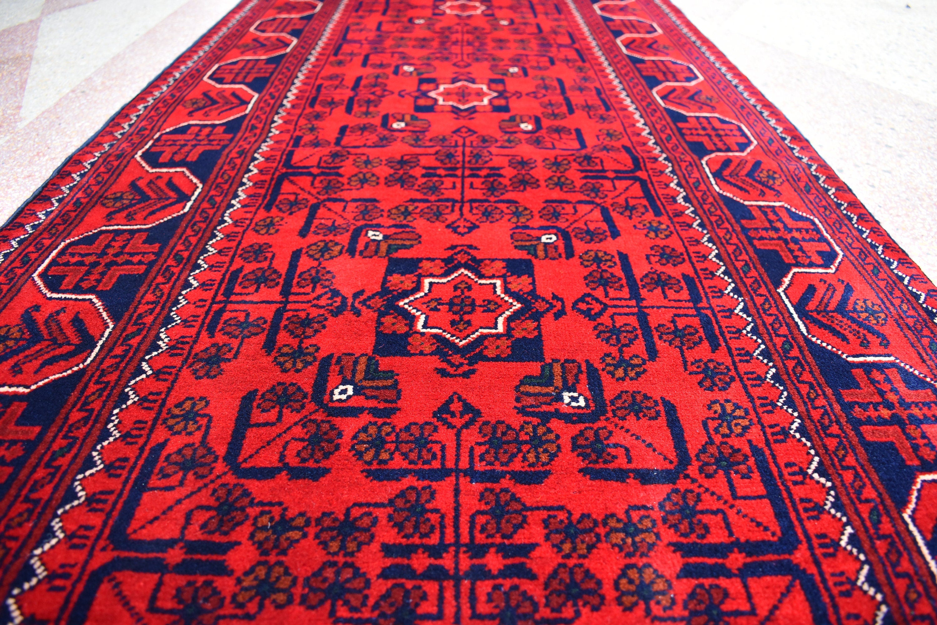 3x20ft Red Bukhara Runner Rug – Hand-Knotted Afghan Wool Rug, Ideal for Hallways, Weddings, Festivals & Traditional Events 598X77 cm