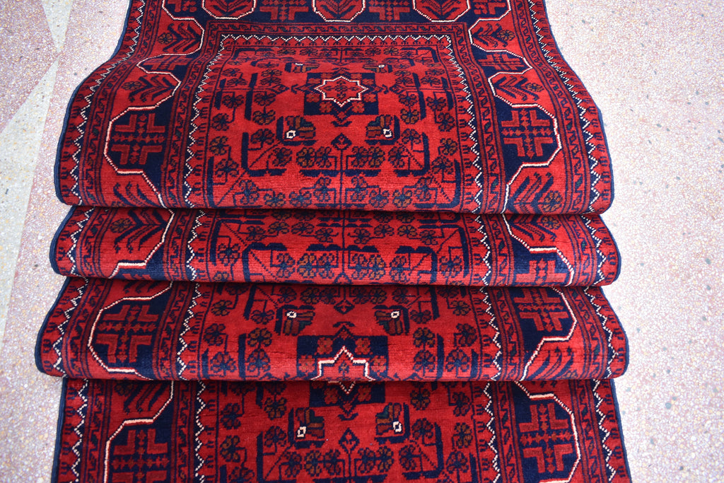 3x20ft Red Bukhara Runner Rug – Hand-Knotted Afghan Wool Rug, Ideal for Hallways, Weddings, Festivals & Traditional Events 598X77 cm