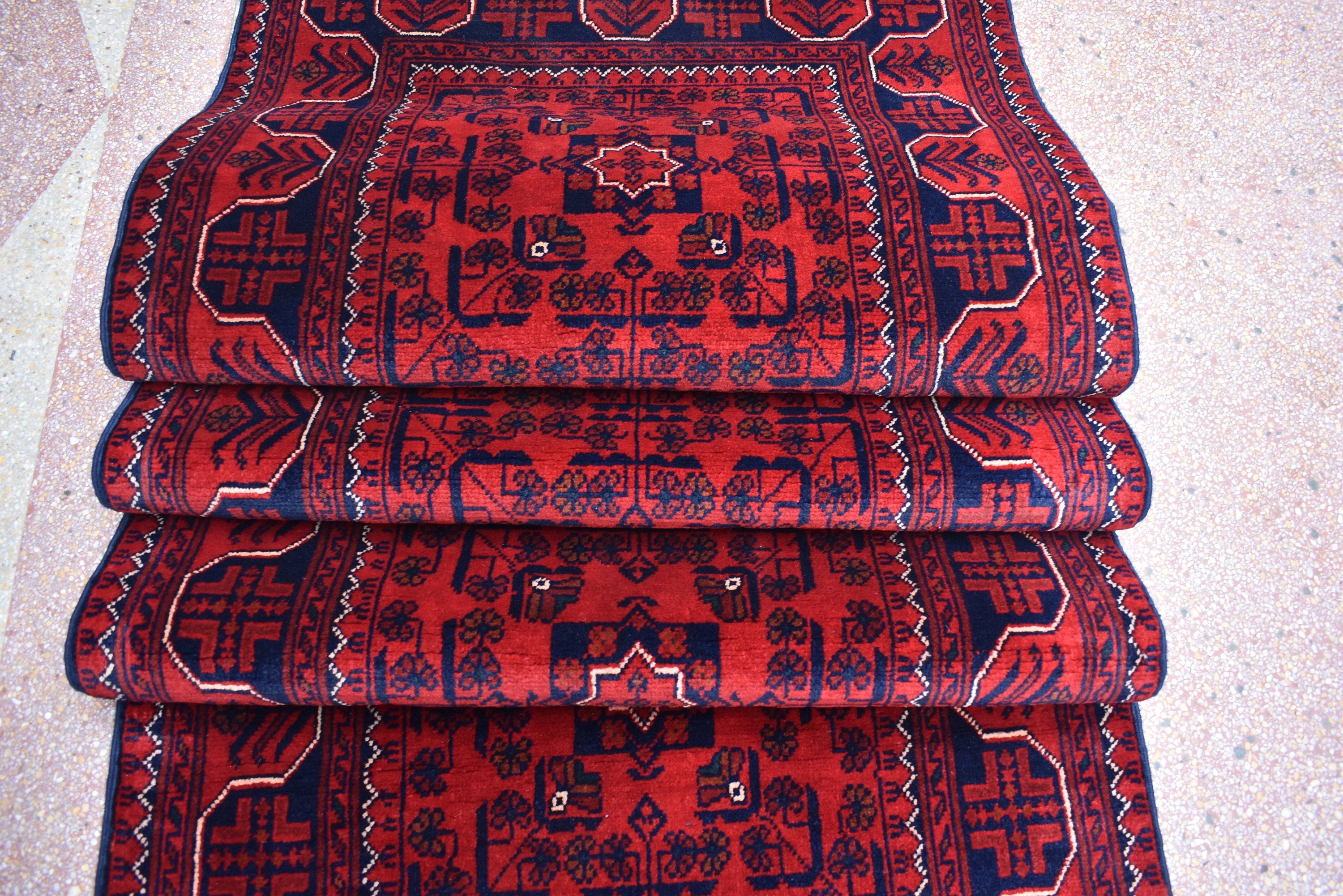 3x20ft Red Bukhara Runner Rug – Hand-Knotted Afghan Wool Rug, Ideal for Hallways, Weddings, Festivals & Traditional Events 598X77 cm