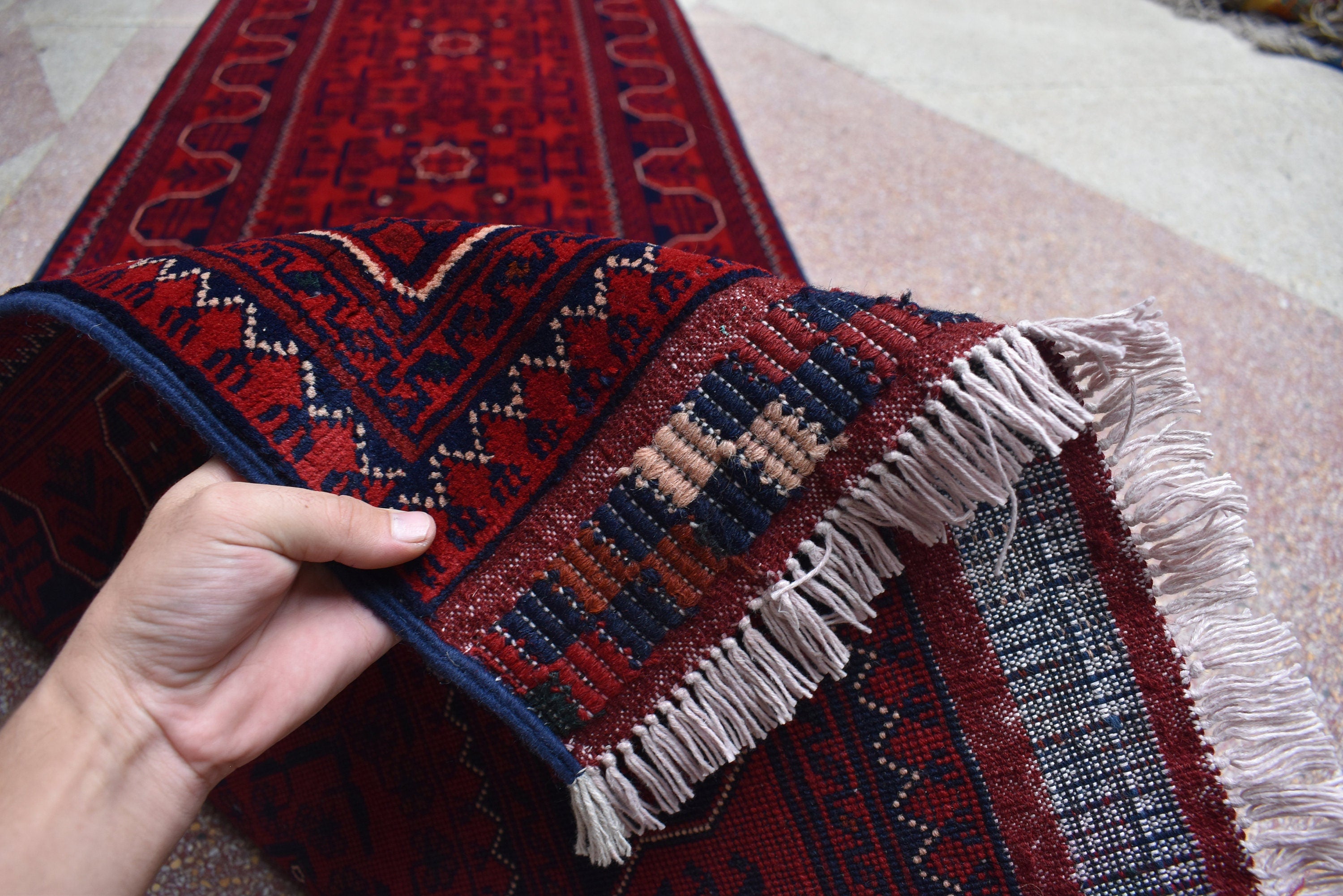 3x20ft Red Bukhara Runner Rug – Hand-Knotted Afghan Wool Rug, Ideal for Hallways, Weddings, Festivals & Traditional Events 598X77 cm