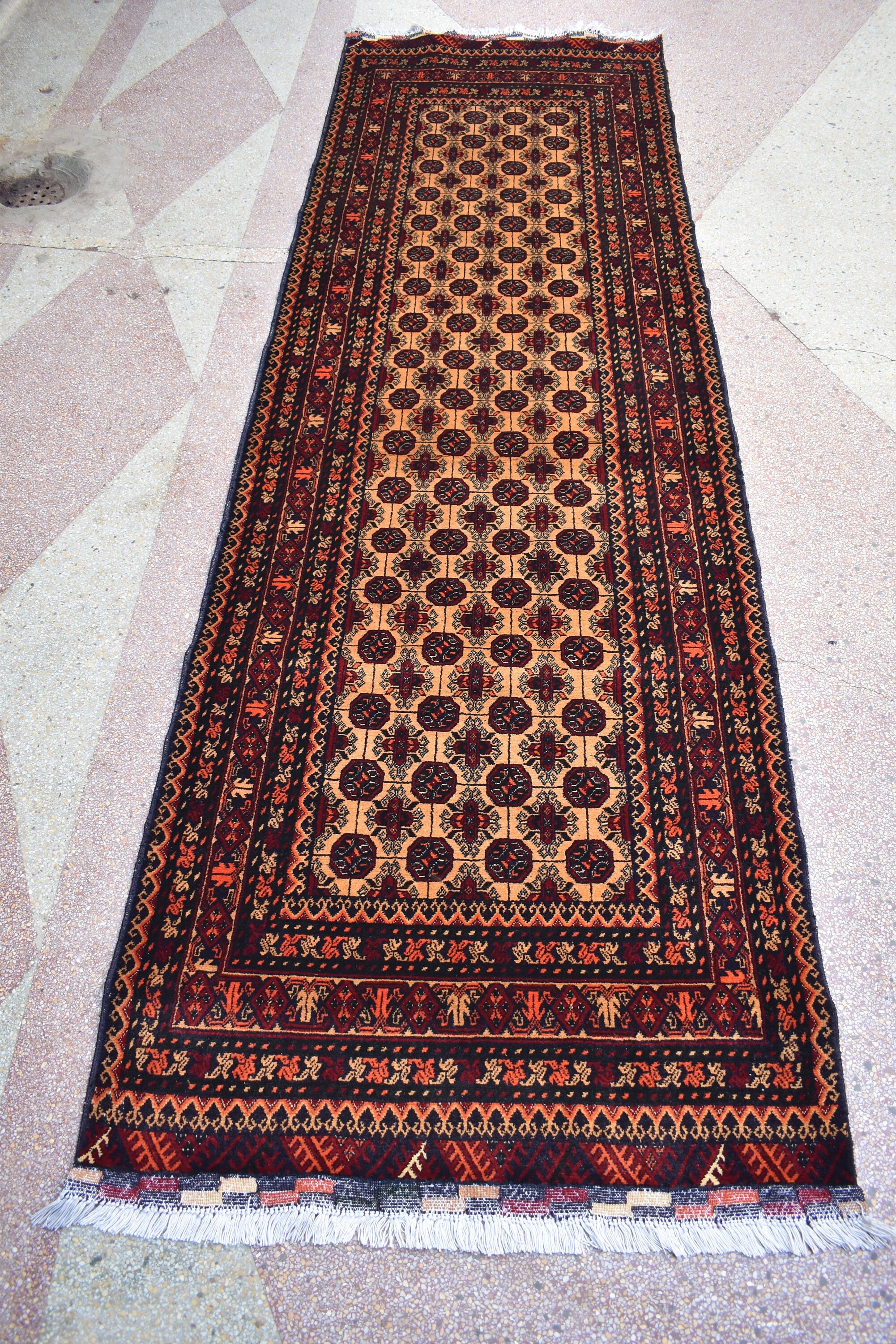 9.0 x 2.9 Afghan Runner Afghan Turkmen Bukhara Rug Runner Handamde Afghan Hallway Runner Oriental Runner Afghan