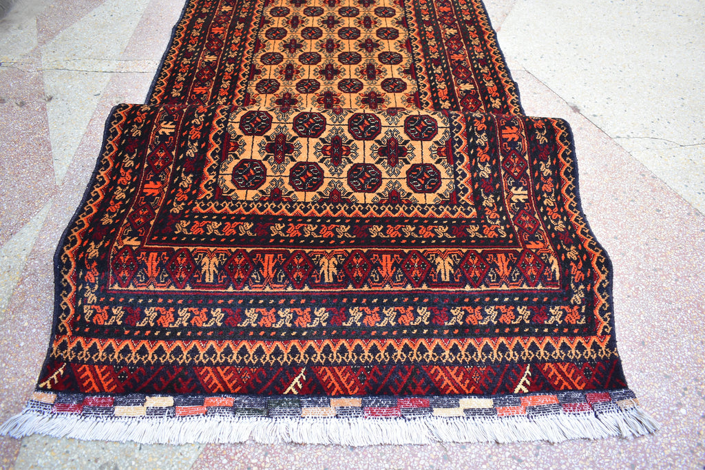 9.0 x 2.9 Afghan Runner Afghan Turkmen Bukhara Rug Runner Handamde Afghan Hallway Runner Oriental Runner Afghan