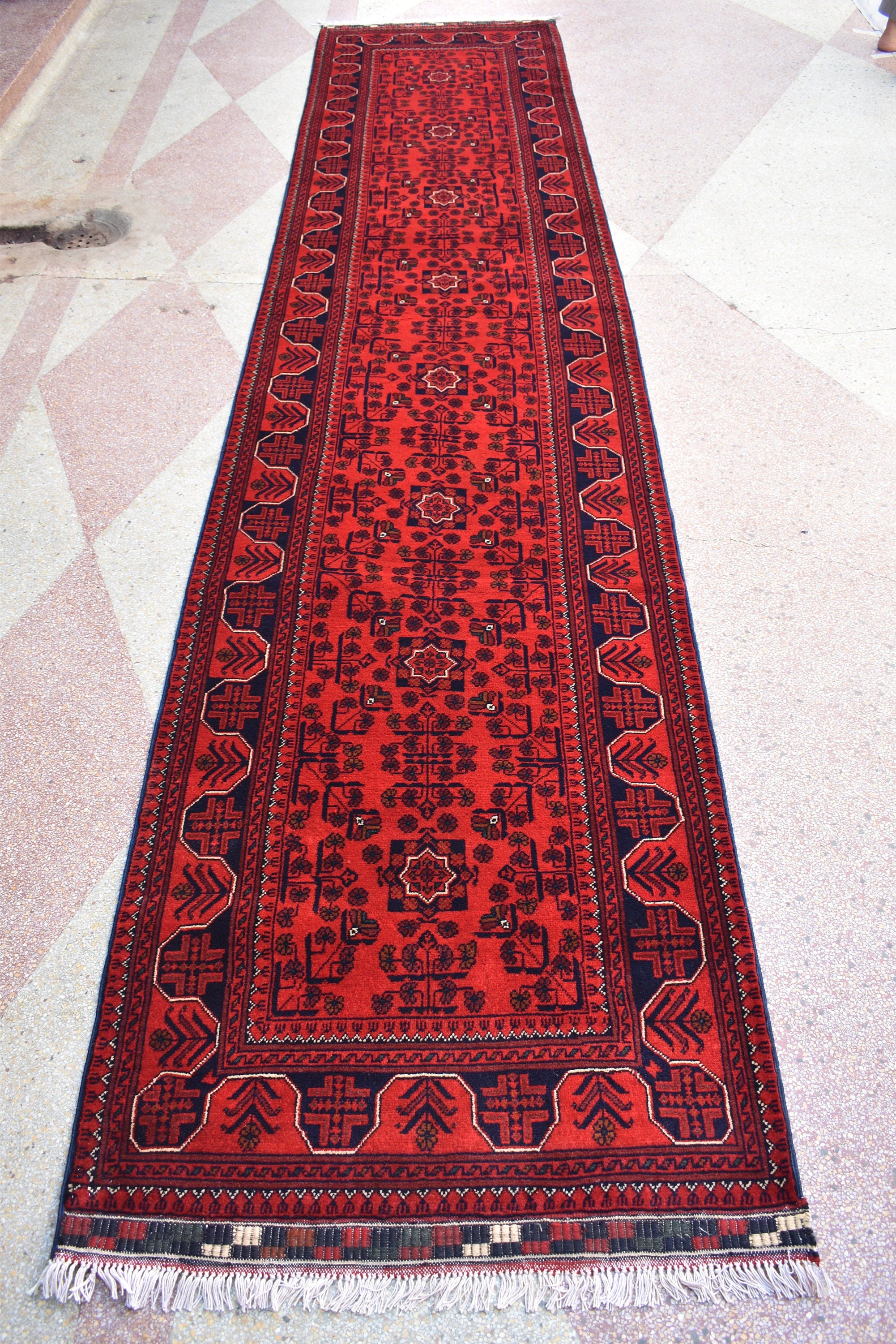 12.11 x 2.9 Ft Long Runner Best Quality TUrkmen Khamyab Khal Mohammadi Bokhara Runner Afghan Handmade Wool Oriental Hallway Runner