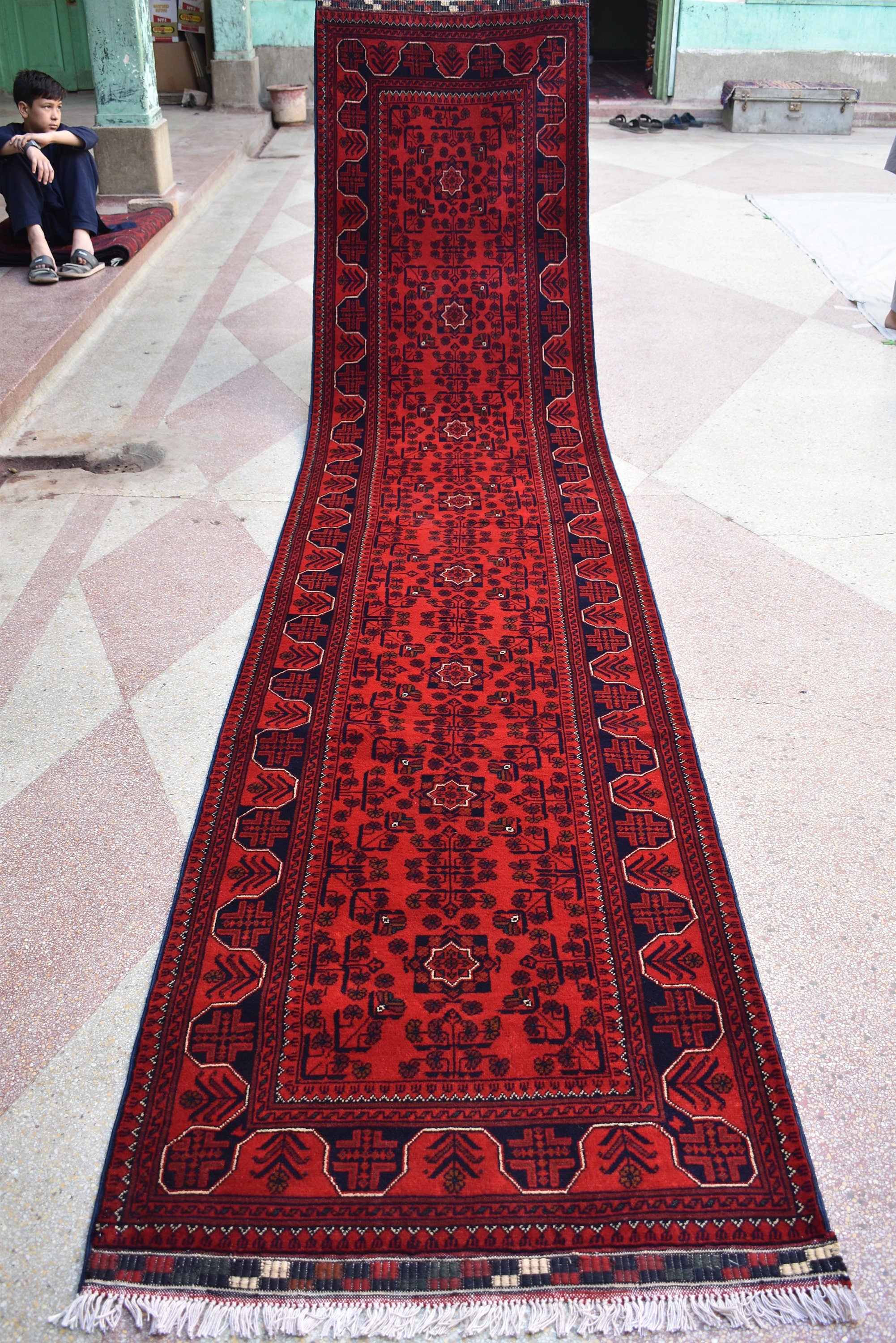 12.11 x 2.9 Ft Long Runner Best Quality TUrkmen Khamyab Khal Mohammadi Bokhara Runner Afghan Handmade Wool Oriental Hallway Runner