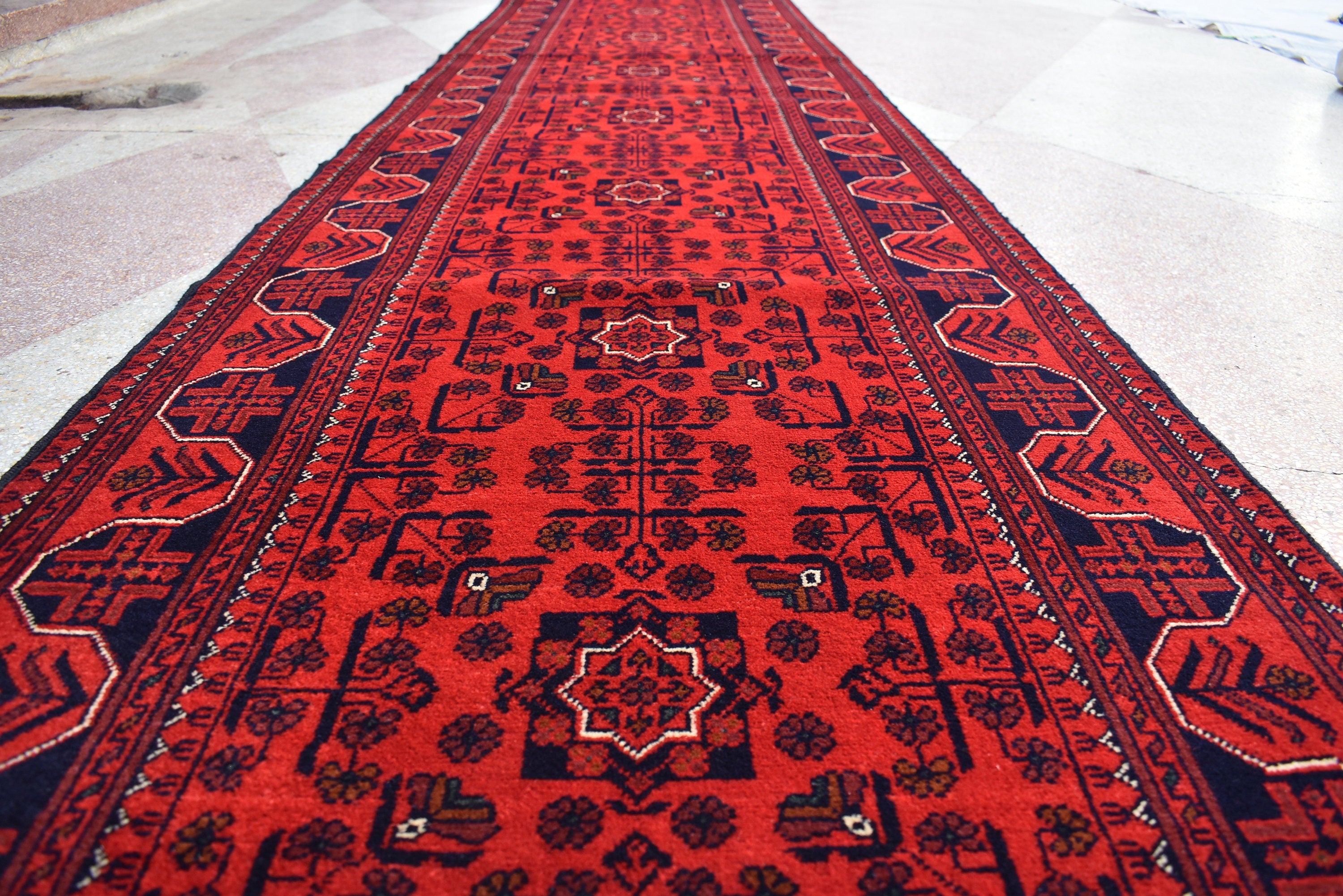 3x13Ft, Long Runner Best Quality Turkmen Khal Mohammadi Bokhara Runner, Afghan Handmade Wool Oriental Hallway Runner, Perfect for Festivals