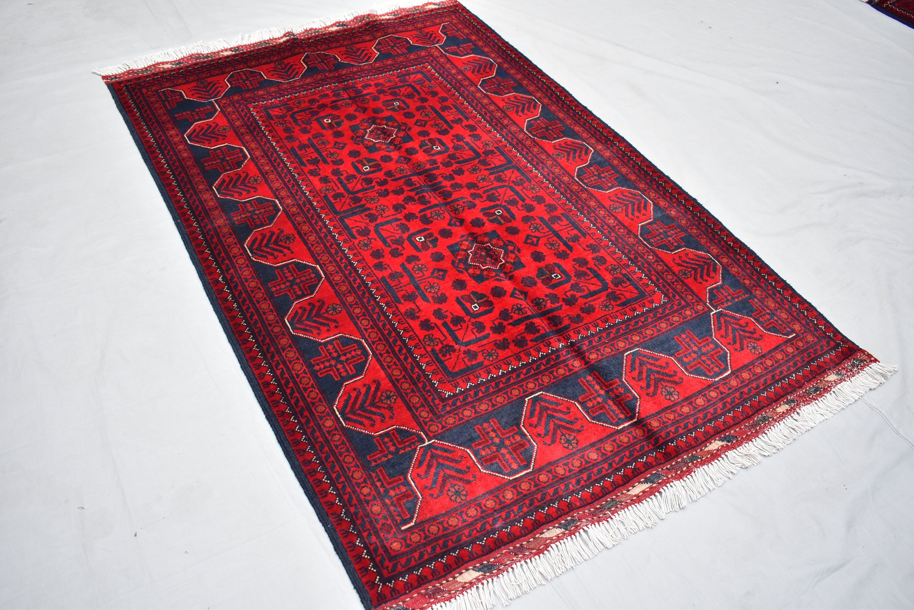 5.2 x 3.5 Ft Bokhara Rug Turkmen 100% Wool Afghan Veg dyes Handmade bukhara Pattern Area rug 5x3 Turkmen Oriental Rug
