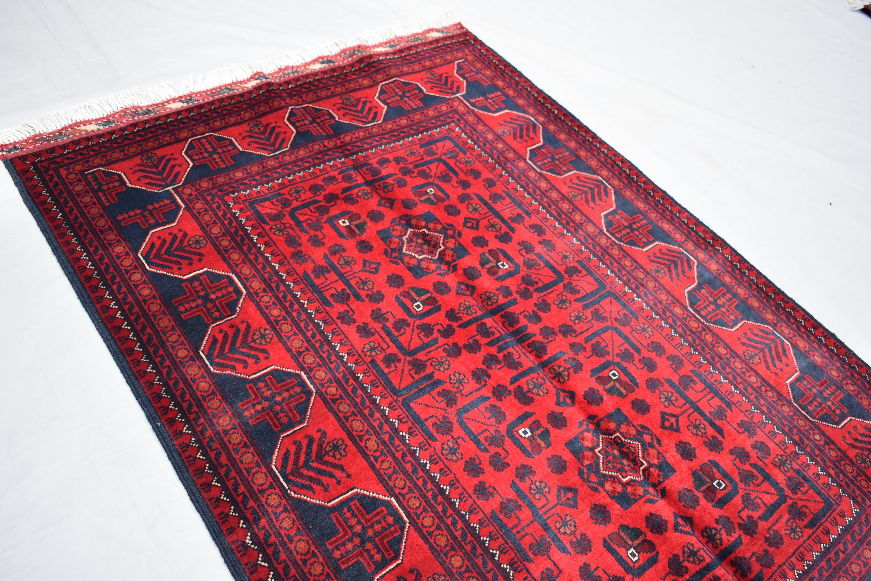 5.2 x 3.5 Ft Bokhara Rug Turkmen 100% Wool Afghan Veg dyes Handmade bukhara Pattern Area rug 5x3 Turkmen Oriental Rug