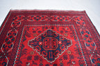3x5 Bukhara Afghan Hand-woven Tribal Wool Rug, Rich Red and Navy Blue Rug, Rug for Hallway, Bedroom and Office, Accent Size Rug 5.1x3.3 ft