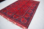 3x5 Bukhara Rug Hand-knotted Afghan Tribal Traditional Rug-Rich Red and Nay Blue Rug, Small Size Rug - Perfect For bedroom, Hallways, Office