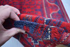 3x5 Bukhara Rug Hand-knotted Afghan Tribal Traditional Rug-Rich Red and Nay Blue Rug, Small Size Rug - Perfect For bedroom, Hallways, Office