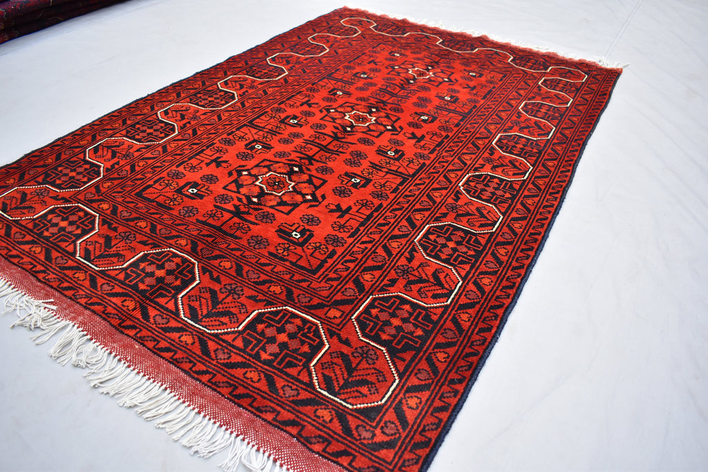 5.1 x 3.2 Ft Aghan Vintage Bokhara Rug Turkmen 100% Wool Afghan Veg dyes Handmade bukhara Pattern Area rug 5x3 Turkmen Oriental Rug