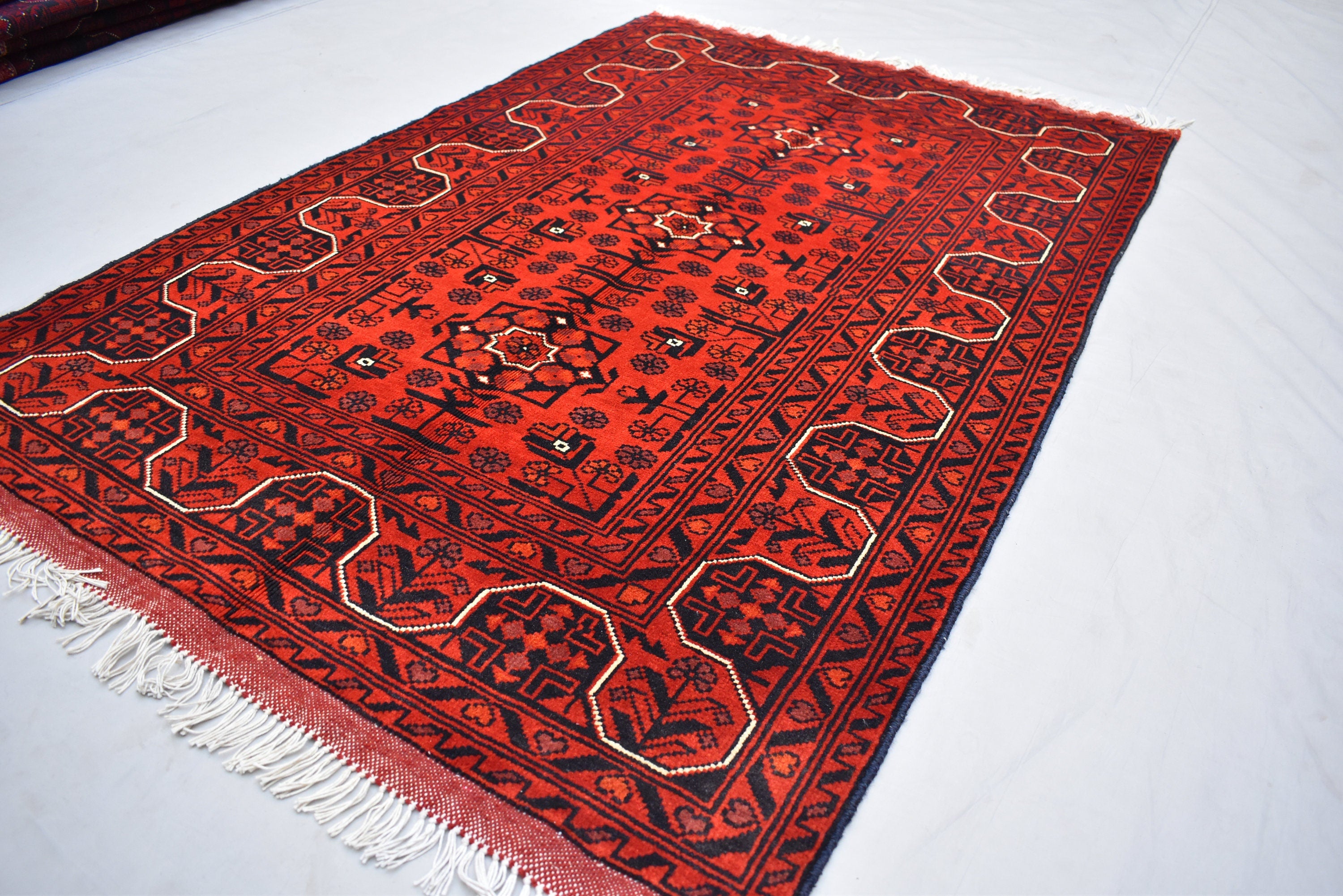 5.1 x 3.2 Ft Aghan Vintage Bokhara Rug Turkmen 100% Wool Afghan Veg dyes Handmade bukhara Pattern Area rug 5x3 Turkmen Oriental Rug