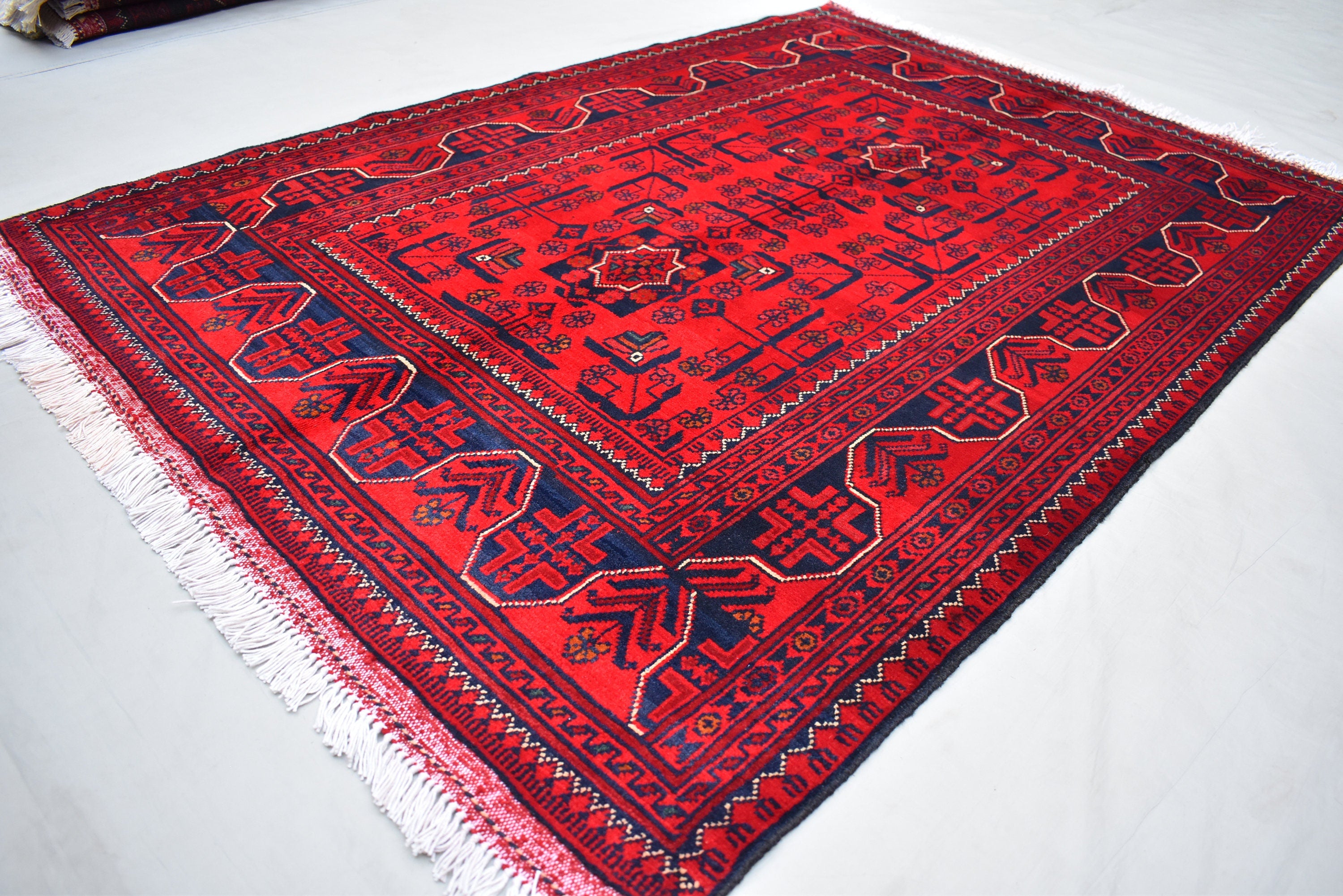 3x5 Bokhara Rug Turkmen 100% Wool Afghan Veg dyes Handmade Bukhara Pattern Turkmen Oriental Rug, Bedroom Rug, Living Room Rug 4.11x3.5 ft