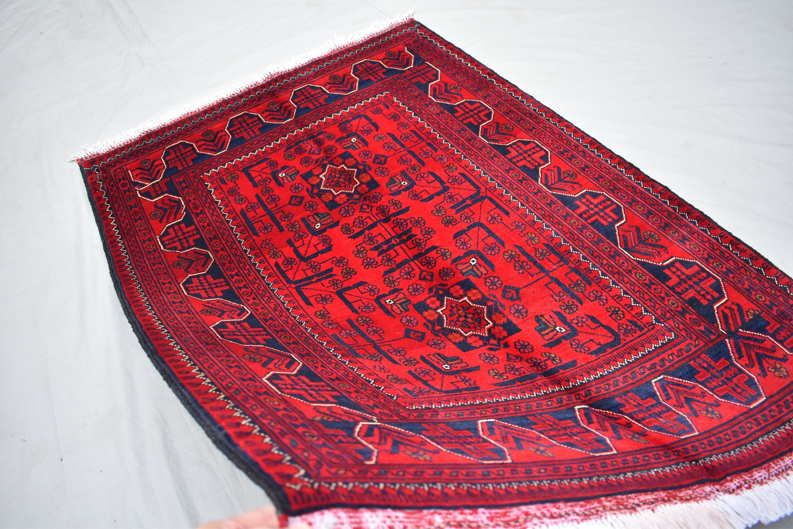 3x5 Bokhara Rug Turkmen 100% Wool Afghan Veg dyes Handmade Bukhara Pattern Turkmen Oriental Rug, Bedroom Rug, Living Room Rug 4.11x3.5 ft