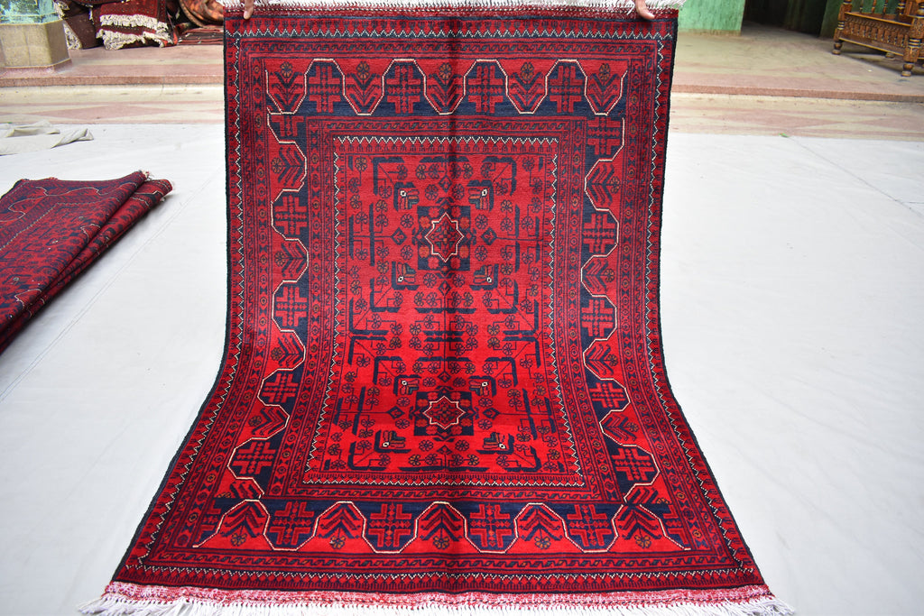 3x5 Bokhara Rug Turkmen 100% Wool Afghan Veg dyes Handmade Bukhara Pattern Turkmen Oriental Rug, Bedroom Rug, Living Room Rug 4.11x3.5 ft