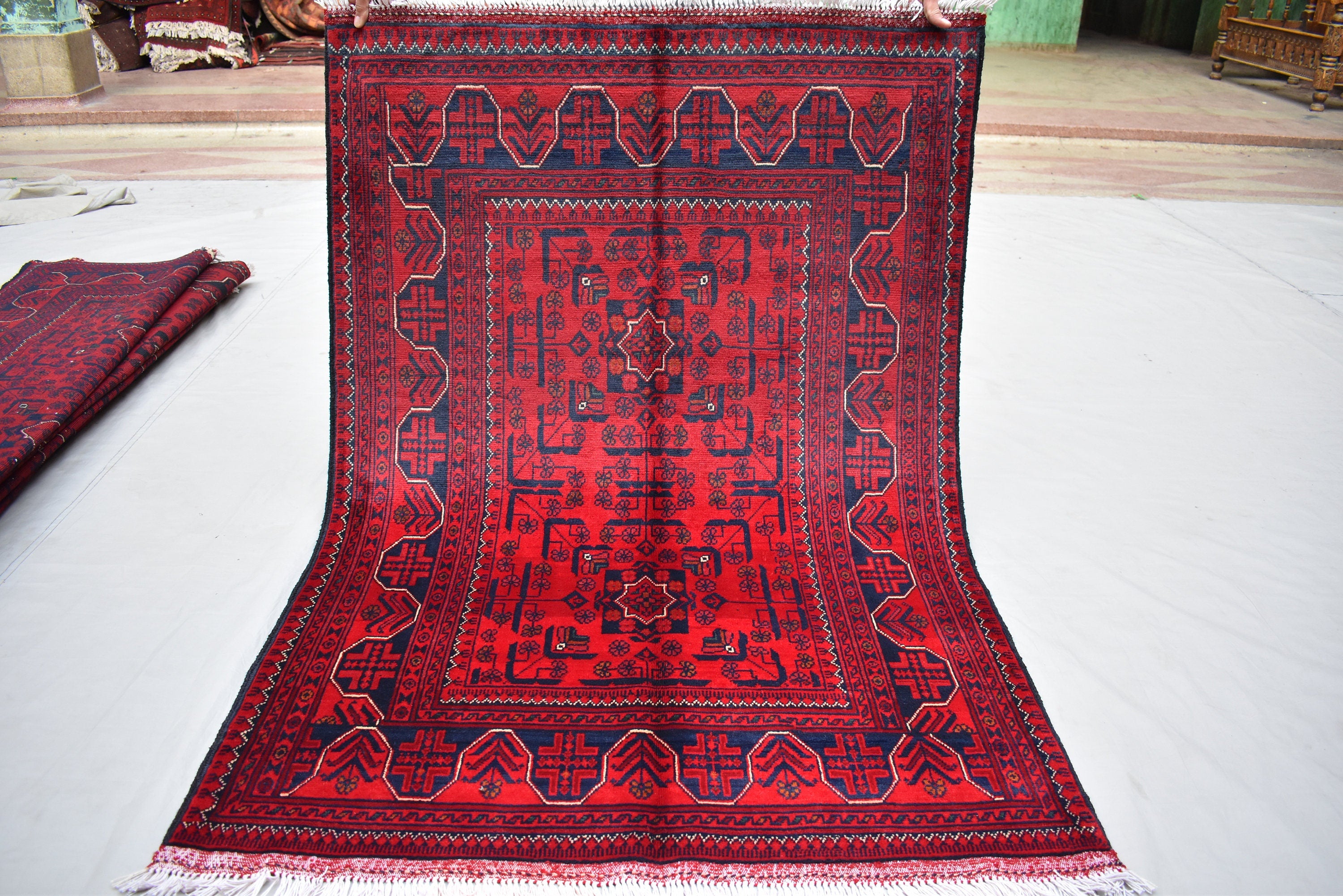 3x5 Bokhara Rug Turkmen 100% Wool Afghan Veg dyes Handmade Bukhara Pattern Turkmen Oriental Rug, Bedroom Rug, Living Room Rug 4.11x3.5 ft