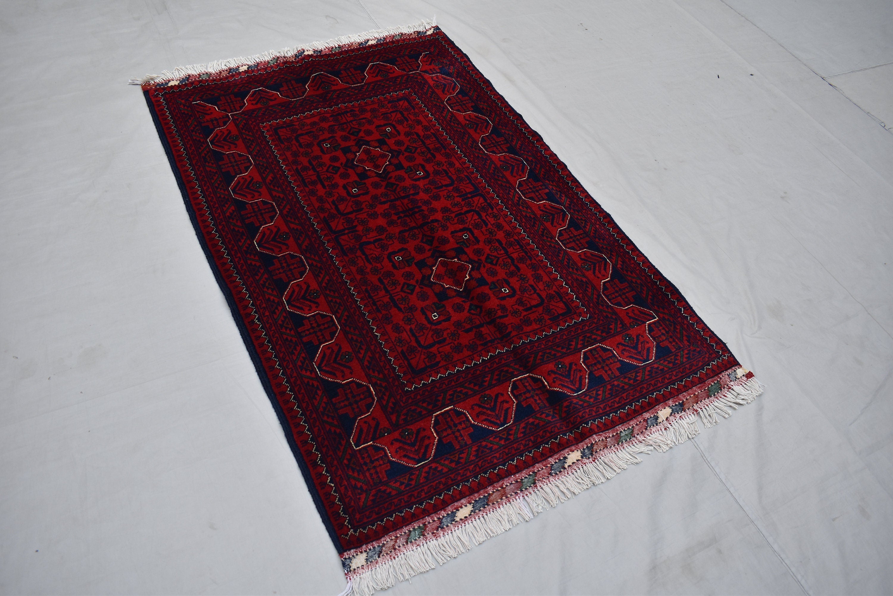 3x5Ft, Bukhara Rug Turkmen 100% Wool Afghan Vegetable dyes Rug, Boho Home Decor, Living Room Rug, Bedroom Rug, Red Rug for home