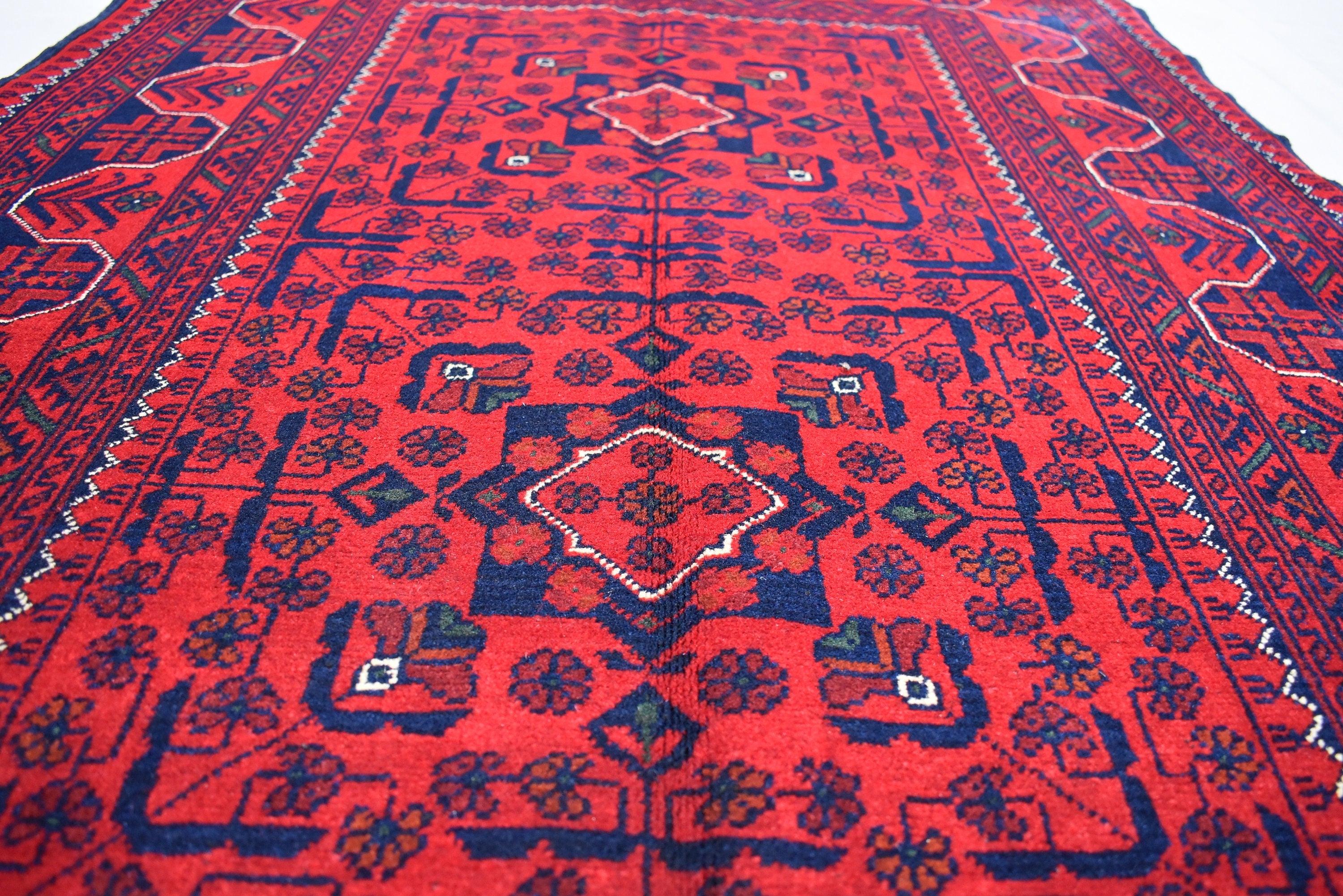 3x5Ft, Bukhara Rug Turkmen 100% Wool Afghan Vegetable dyes Rug, Boho Home Decor, Living Room Rug, Bedroom Rug, Red Rug for home