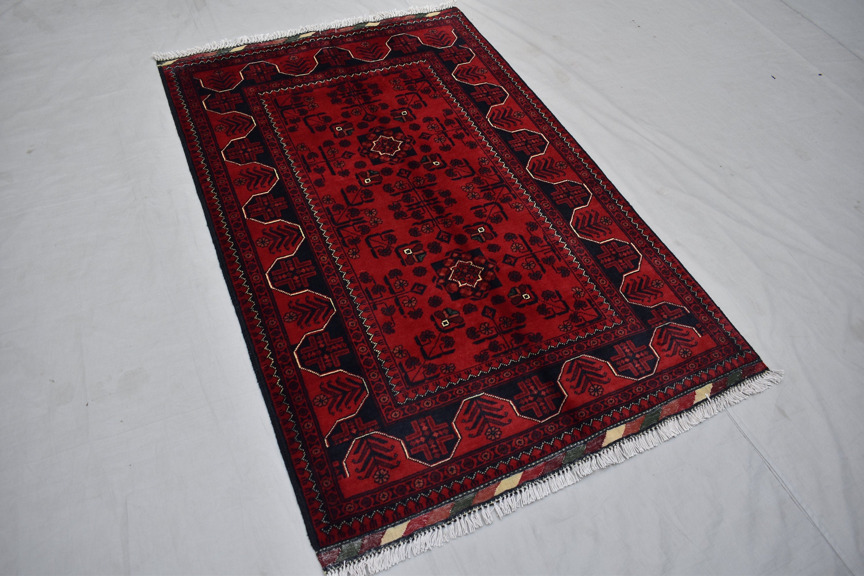 3x5 Handmade Afghan Bukhara Rug, Tribal Wool Rug, Traditional Oriental Bedroom, Living Room Rug. Perfect For Hallway or entryway 5.2x3.4 ft
