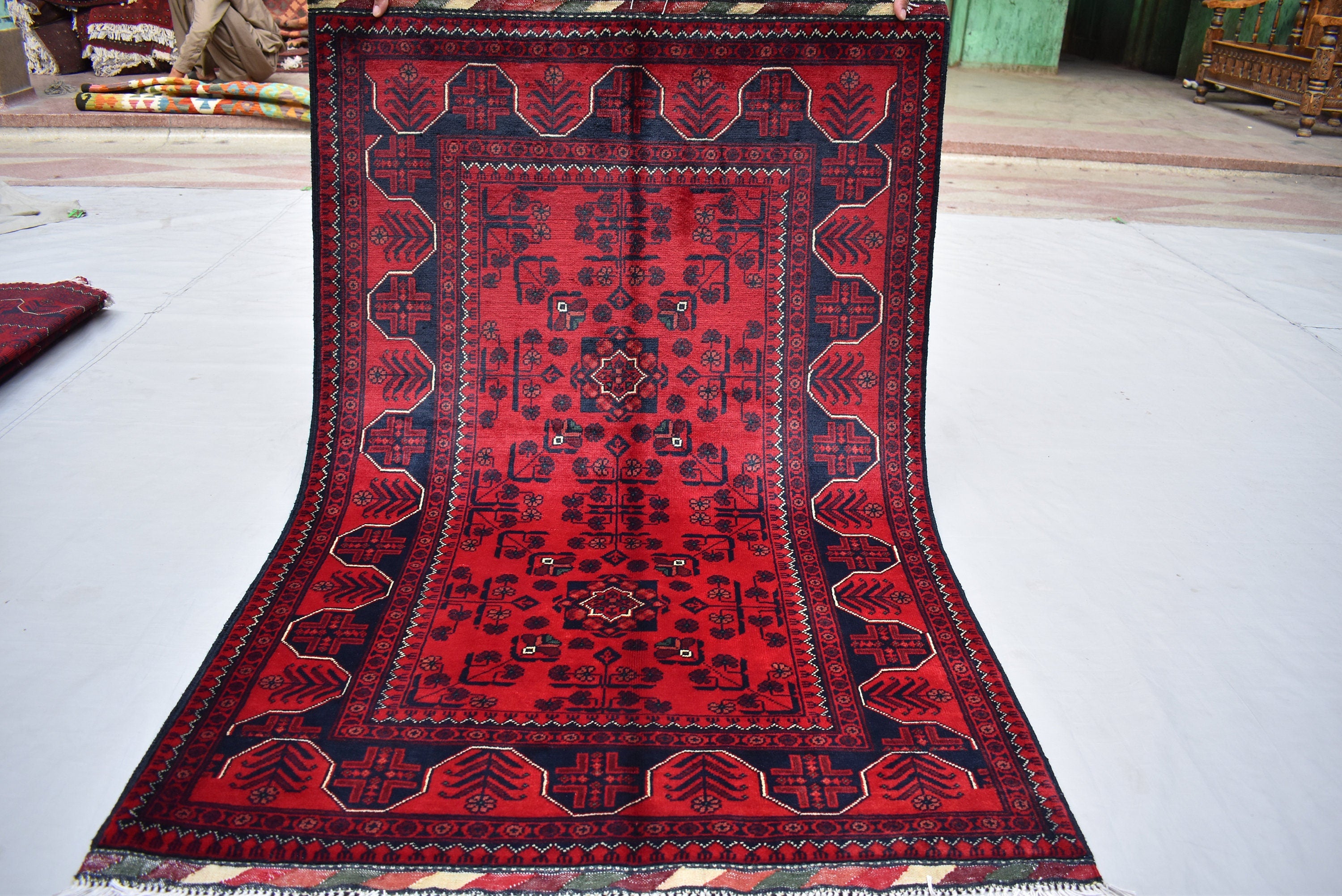 3x5 Handmade Afghan Bukhara Rug, Tribal Wool Rug, Traditional Oriental Bedroom, Living Room Rug. Perfect For Hallway or entryway 5.2x3.4 ft