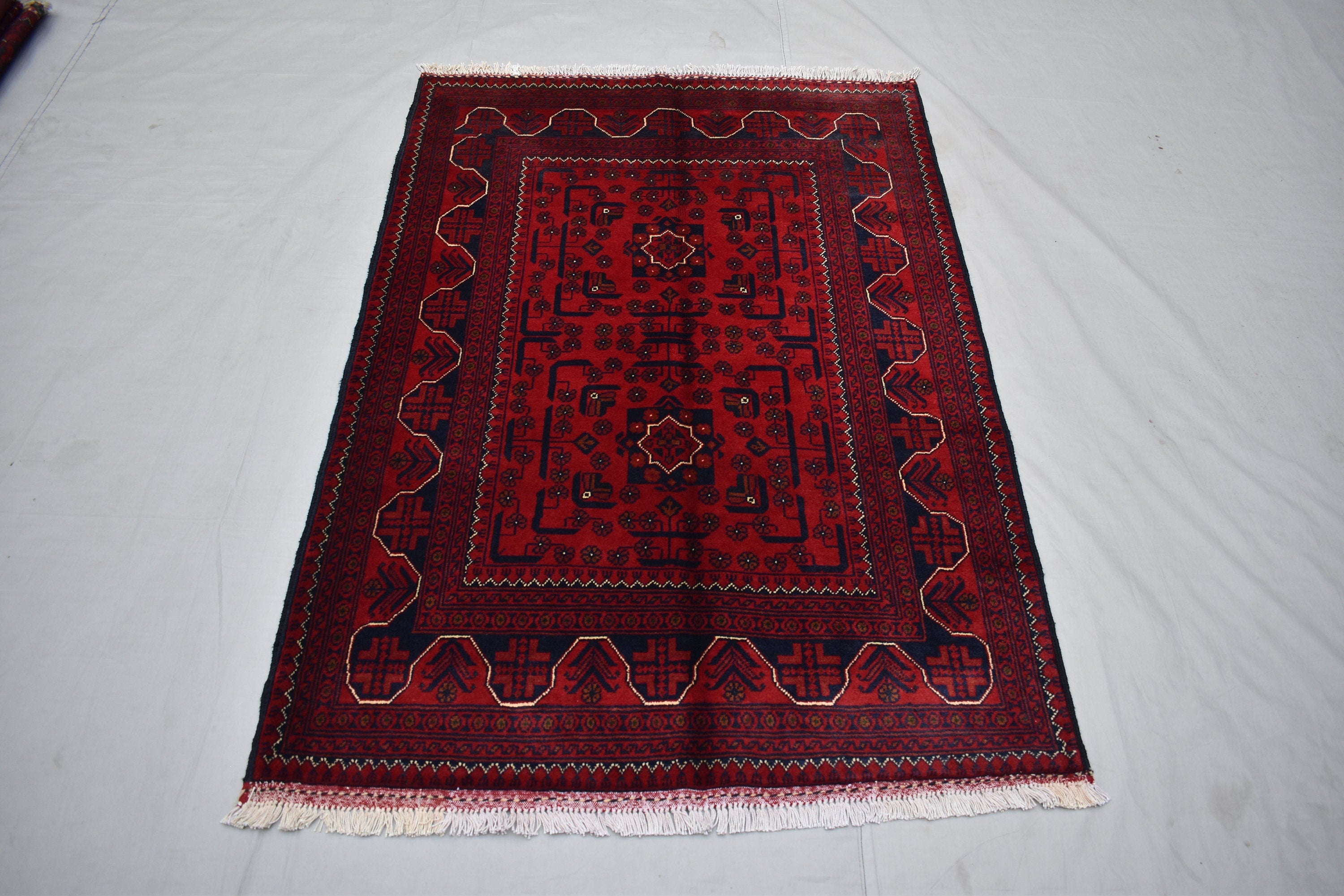 4.10 x 3.3 Ft Bokhara Rug Turkmen 100% Wool Afghan Veg dyes Handmade bukhara Pattern Turkmen Oriental Rug